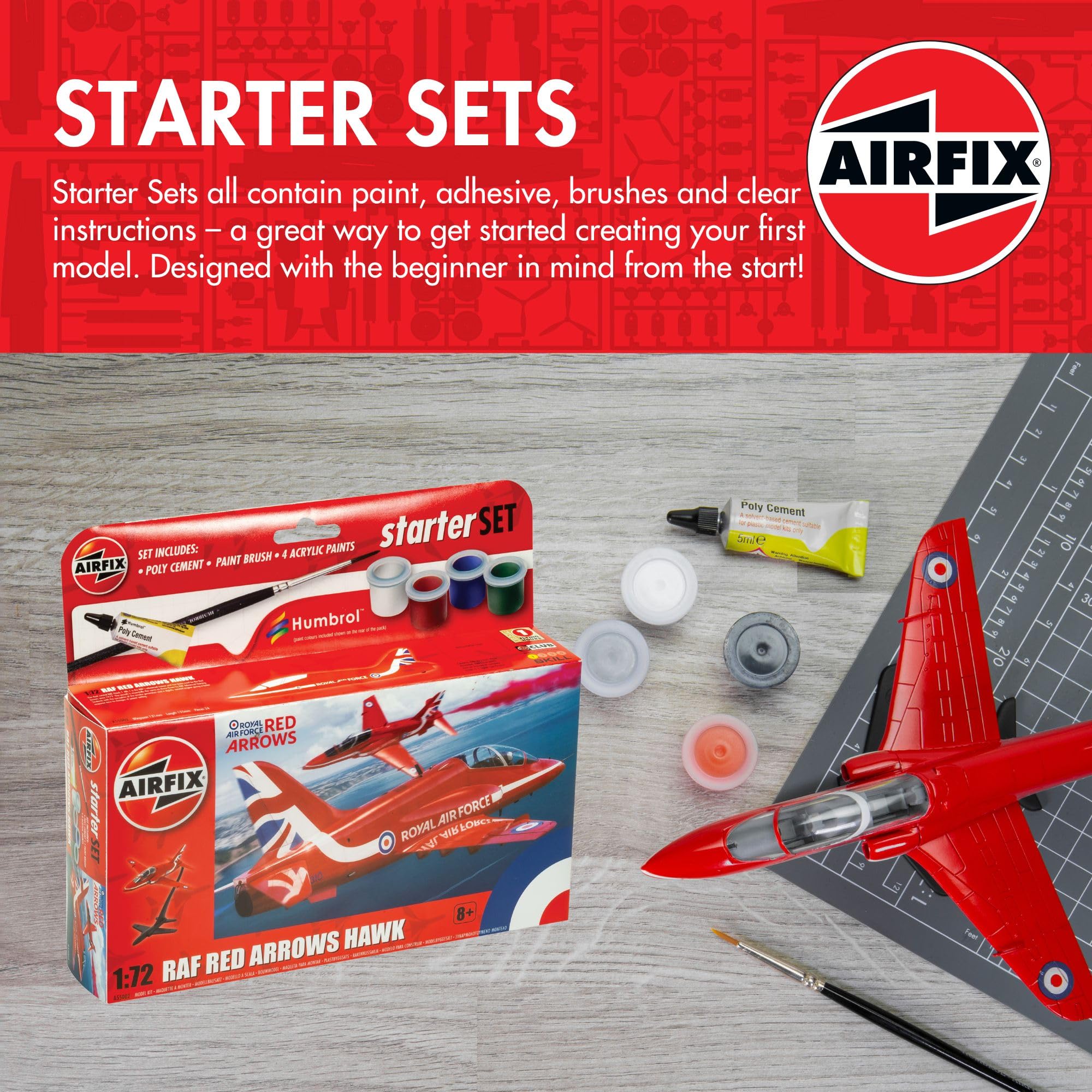 Airfix A55002 Red Arrows Hawk Model Kit - Beginner Plane Building Set for Ages 8+