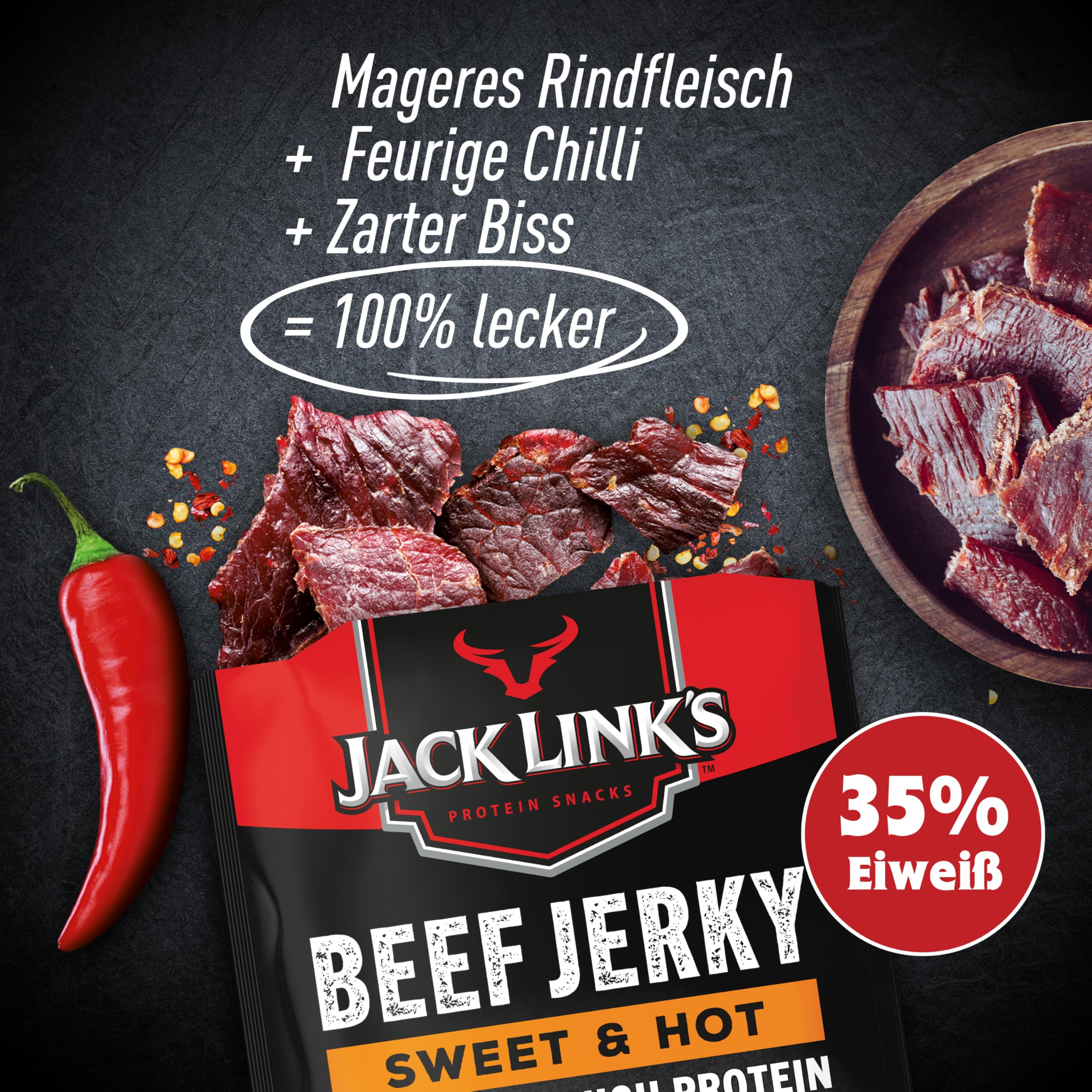 Jack Link's Beef Jerky Sweet & Hot - Box of 12 x 60g - Dried Meat Snack 6