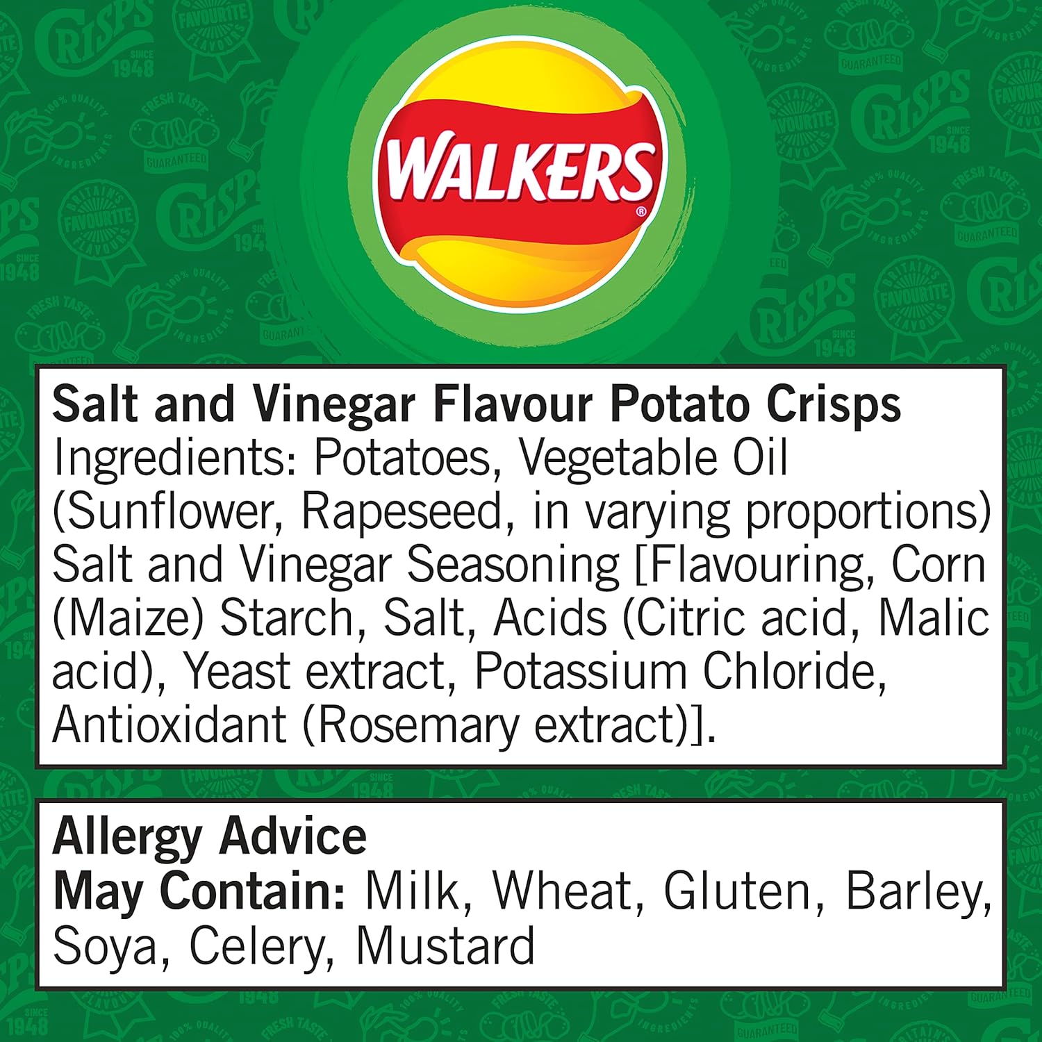Walkers Salt & Vinegar Crisps 32.5g (Case of 32) 13