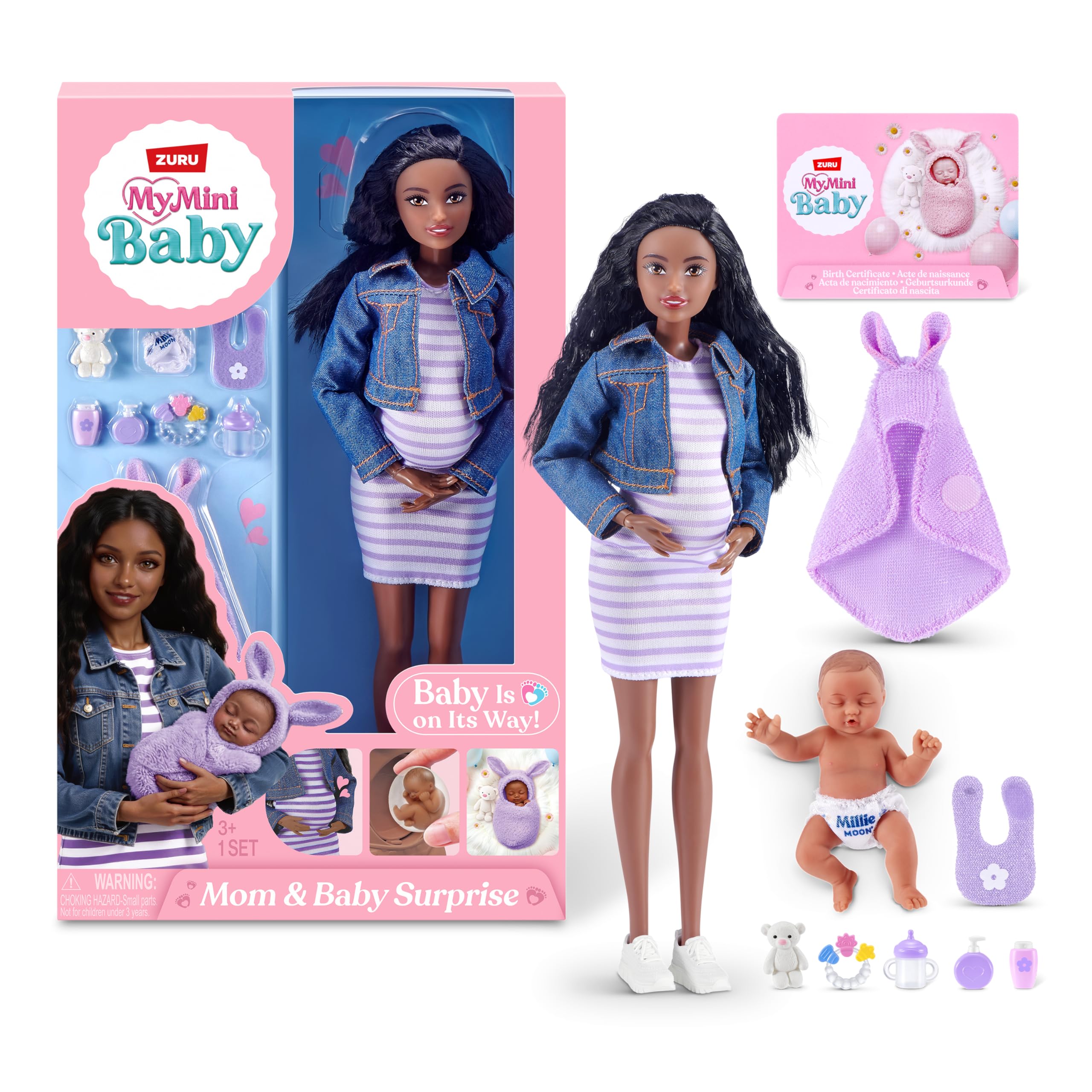 ZURU MY MINI Mom & Baby Surprise Doll Playset - Includes Pregnant Doll, Newborn, Accessories | Ages 3+