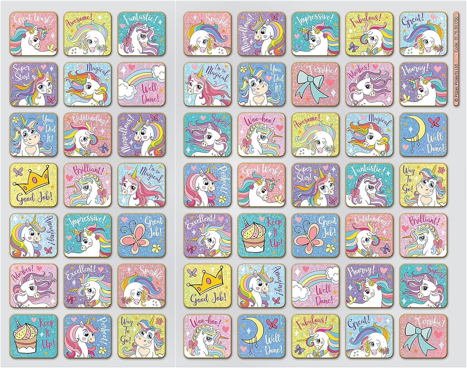 Magical Unicorns Reusable Reward Chart - 56 Sparkly Foil Stickers for Kids 3+ 4