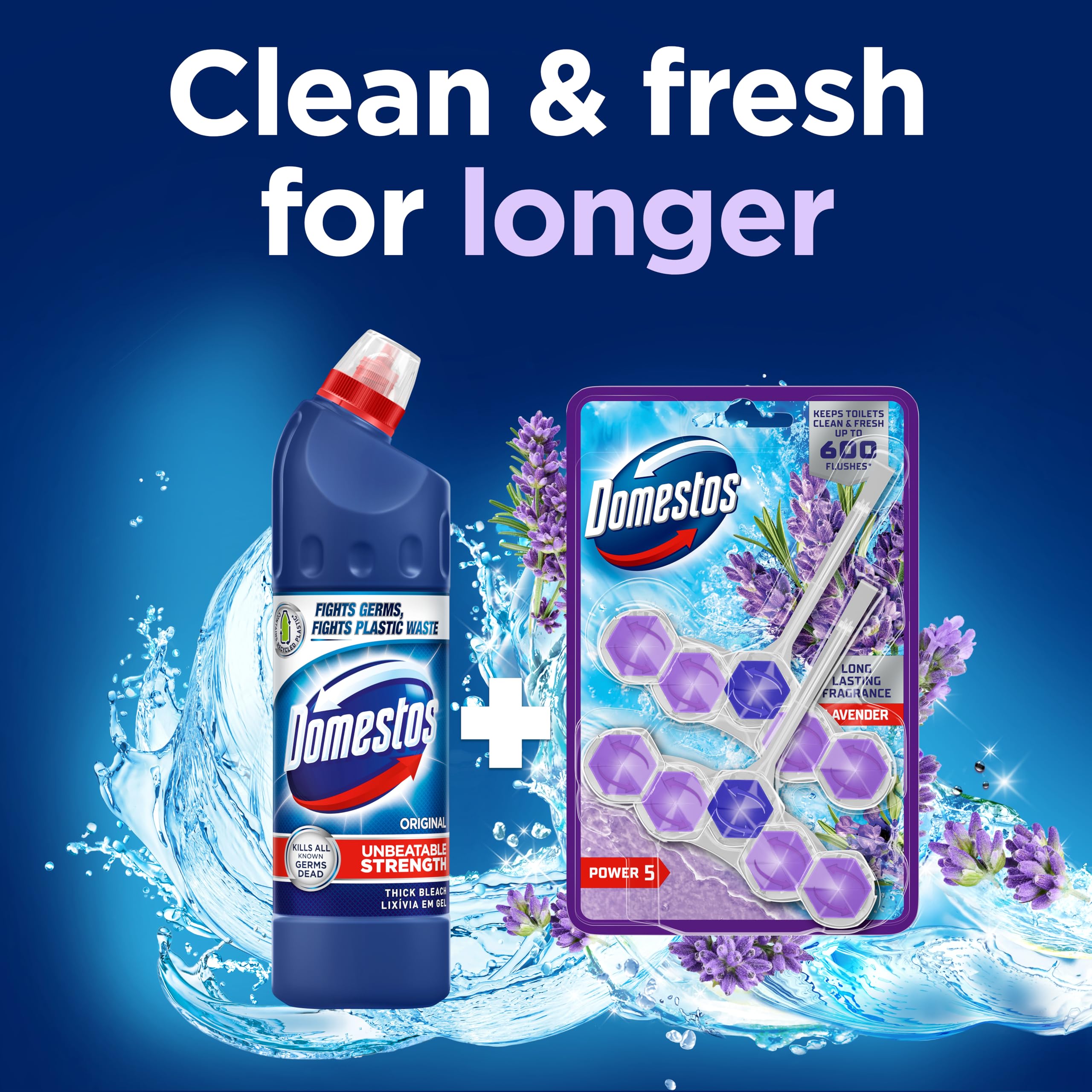 Domestos - Power 5 Lavender Toilet Rim Blocks 2x 50 g 6