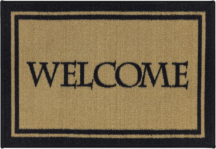 Ottomanson Rectangular Welcome Bordered Doormat, 51 cm x 76 cm, Beige, Nylon with Rubber Backing