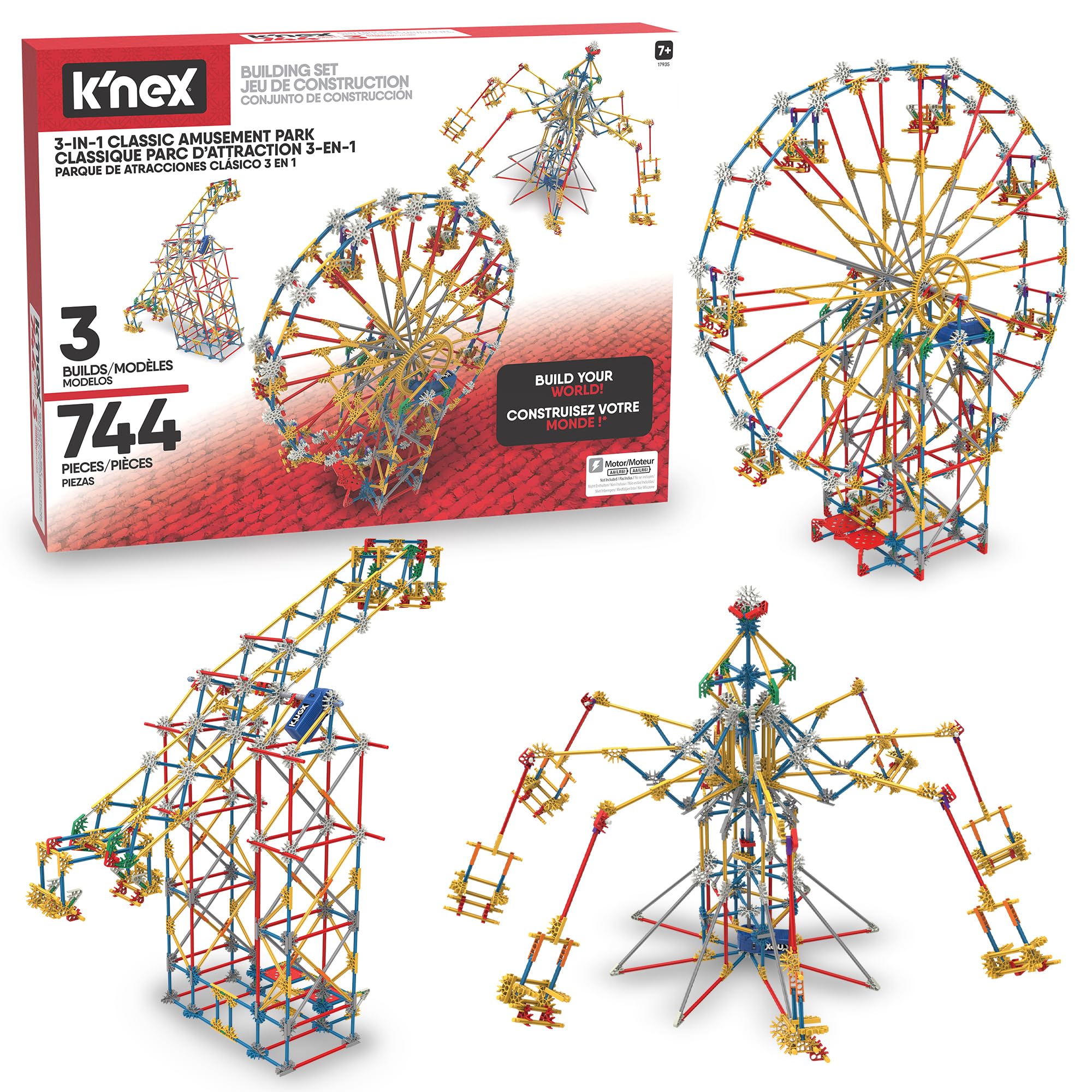 K'NEX 3-in-1 Classic Amusement Park Building Set - 744-Piece Playset for Ages 9+ 10
