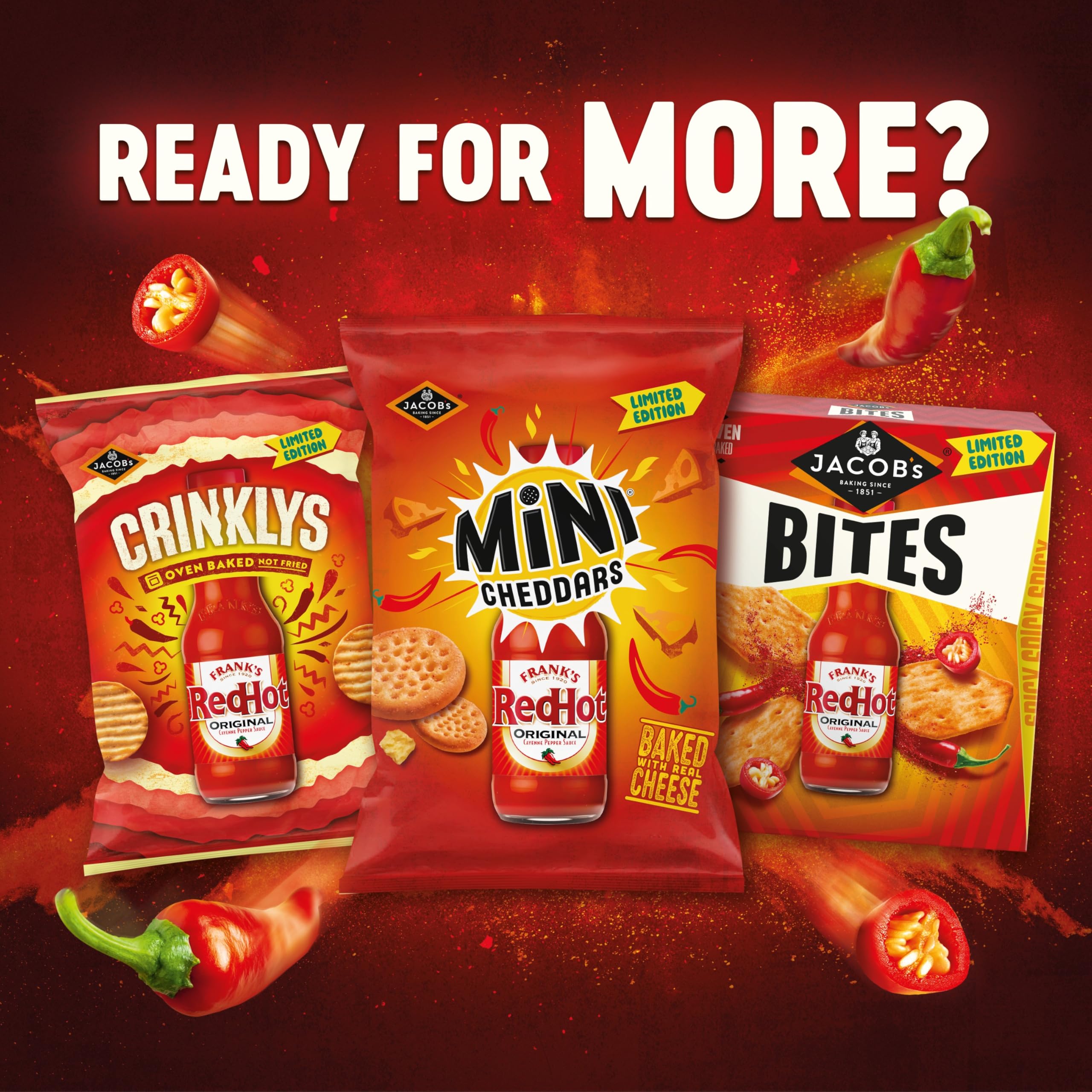 Jacob's Crinklys Franks Red Hot Original Baked Snacks Share Bag 150g 6