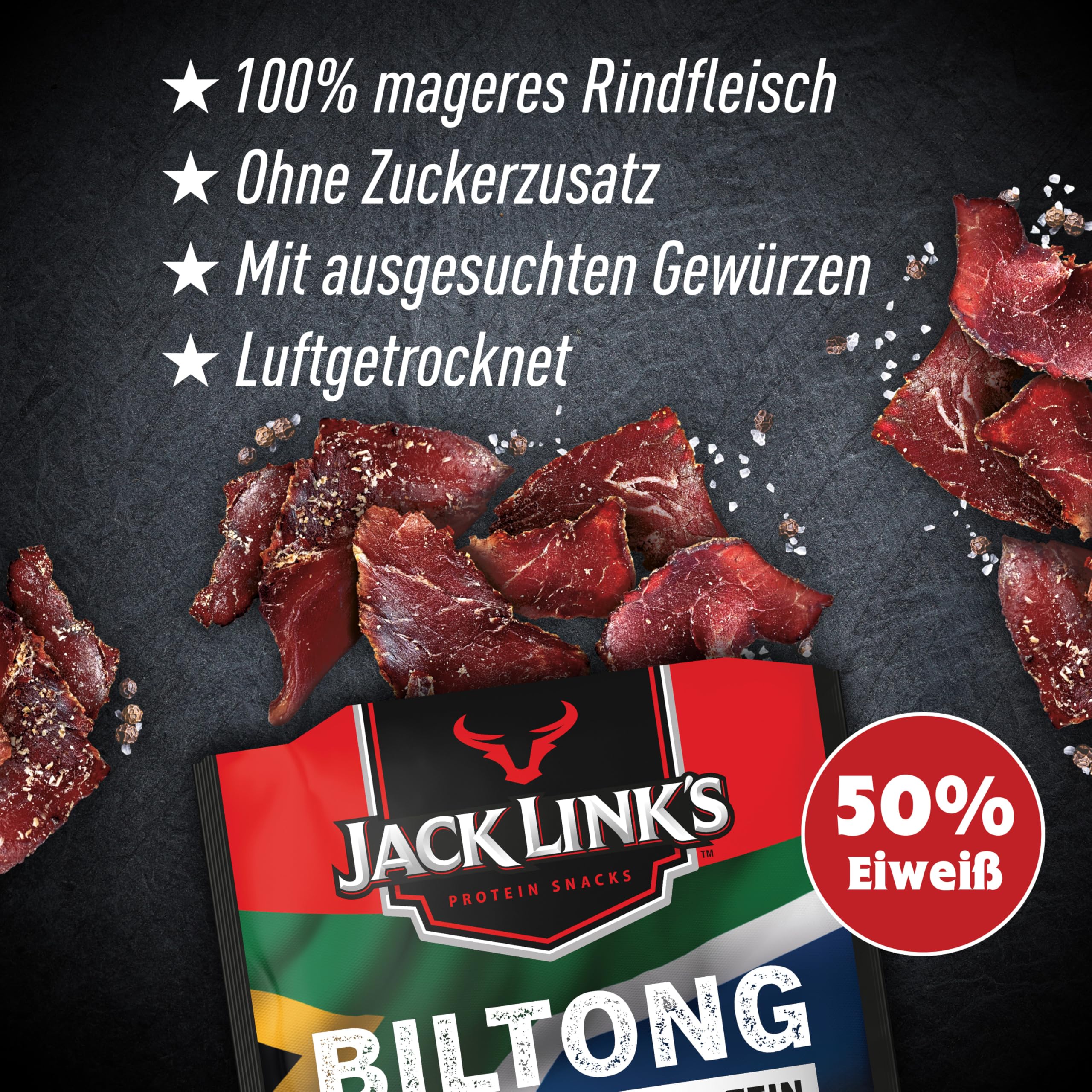 Jack Link's Biltong Jerky Original - Pack of 12 x 20g, Gluten Free High Protein Beef Snack 7