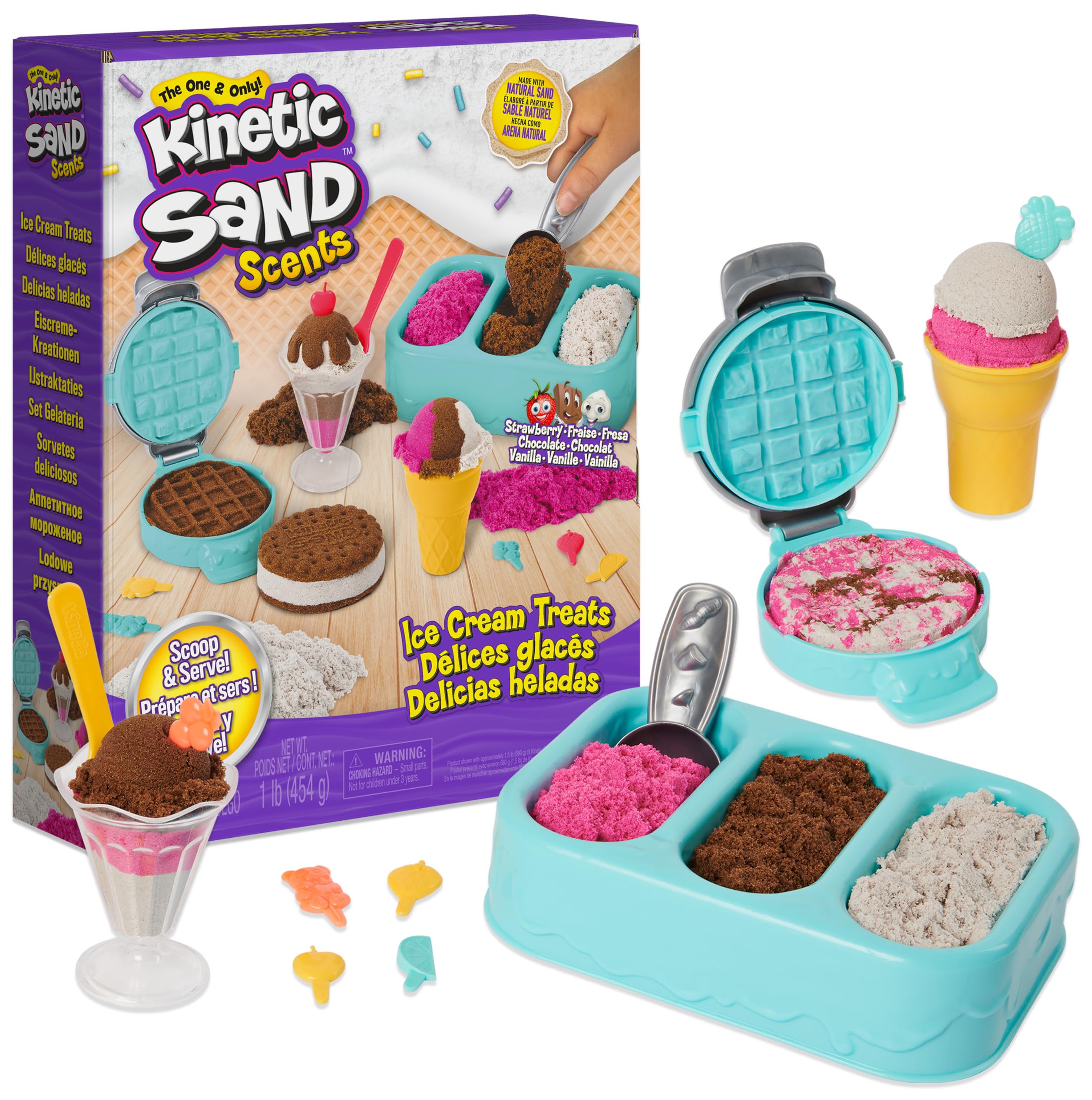 Kinetic Sand Scents Ice Cream Treats Playset - Scented Sand with 6 Tools & Toppings for Kids 3+