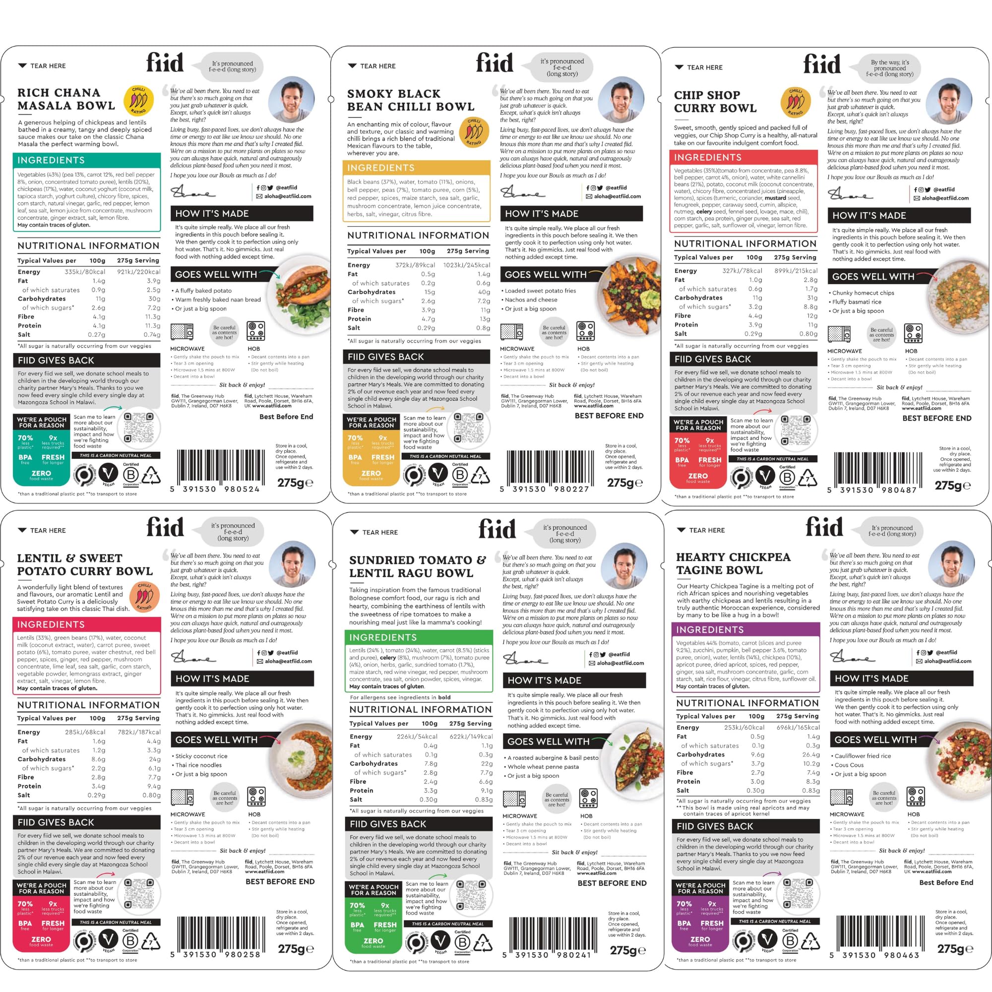 Fiid 100% Natural Vegan Microwave Ready Meals 6-Pack - 6x275g 9