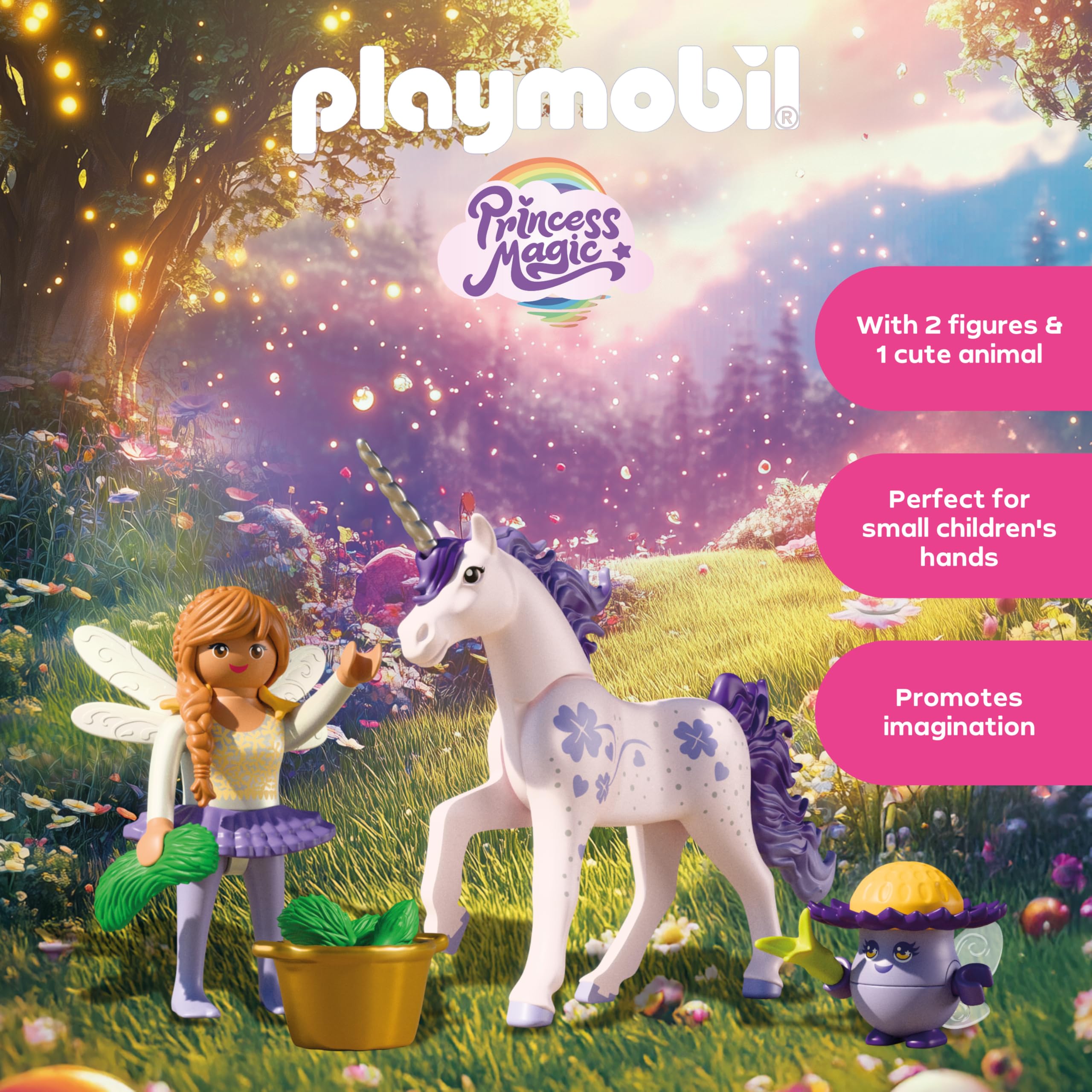 Playmobil | Magic Unicorns | Unicornio celeste con hada | Con detalles mágicos y accesorios intercambiables | Regalo perfecto para niños a partir de 4 años | 71841 7