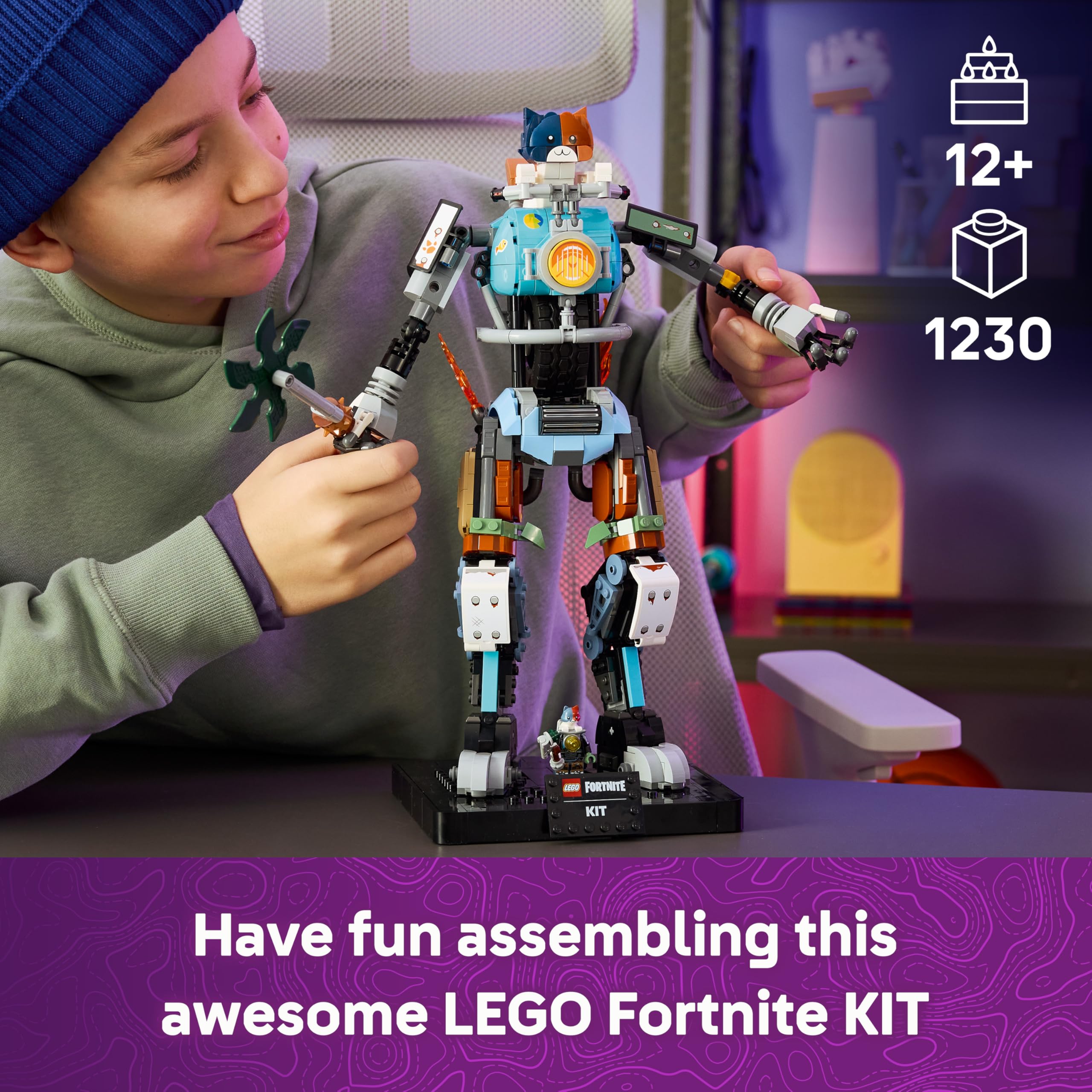 LEGO Fortnite KIT Mech Building Set - Interactive Figure with Power Claw Pickaxe & Spinning Wheel | 1230 Pieces | Ages 12+ 2