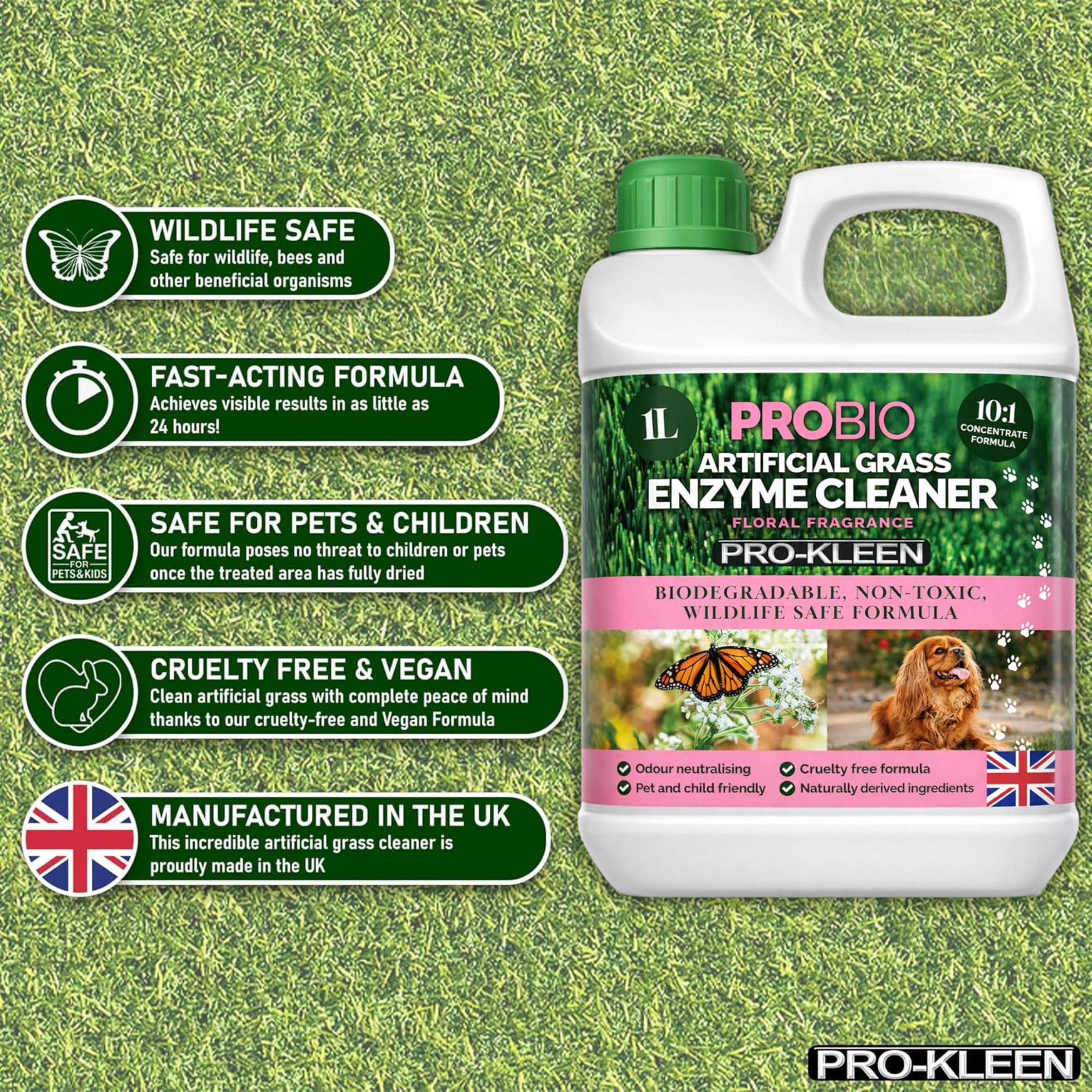 Pro-Kleen ProBio Artificial Grass Cleaner - Probiotic Deodoriser | 1L | Floral Scent