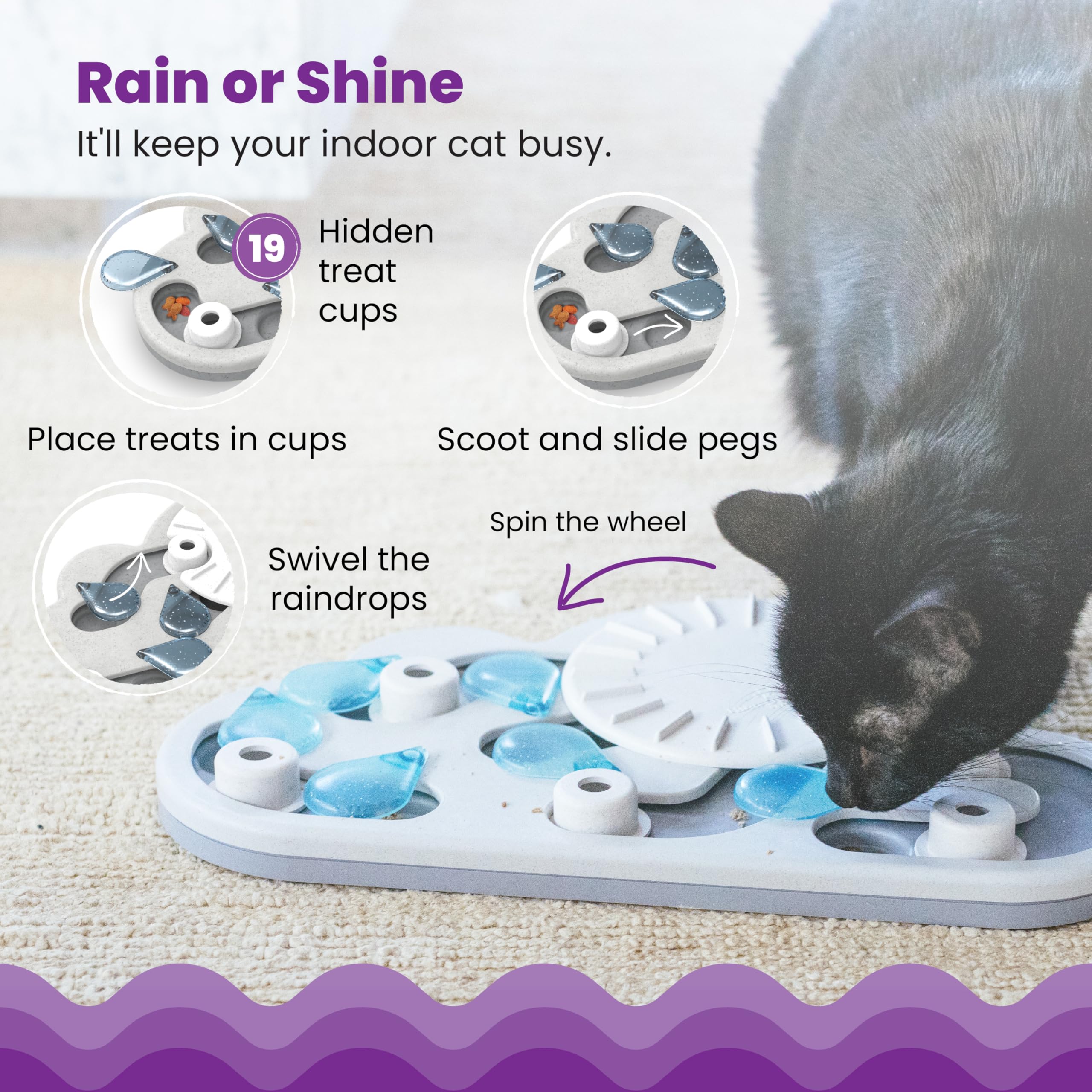 Catstages Nina Ottosson Rainy Day Puzzle Treat Dispenser for Cats | Wood Plastic Composite | Intermediate Level 3