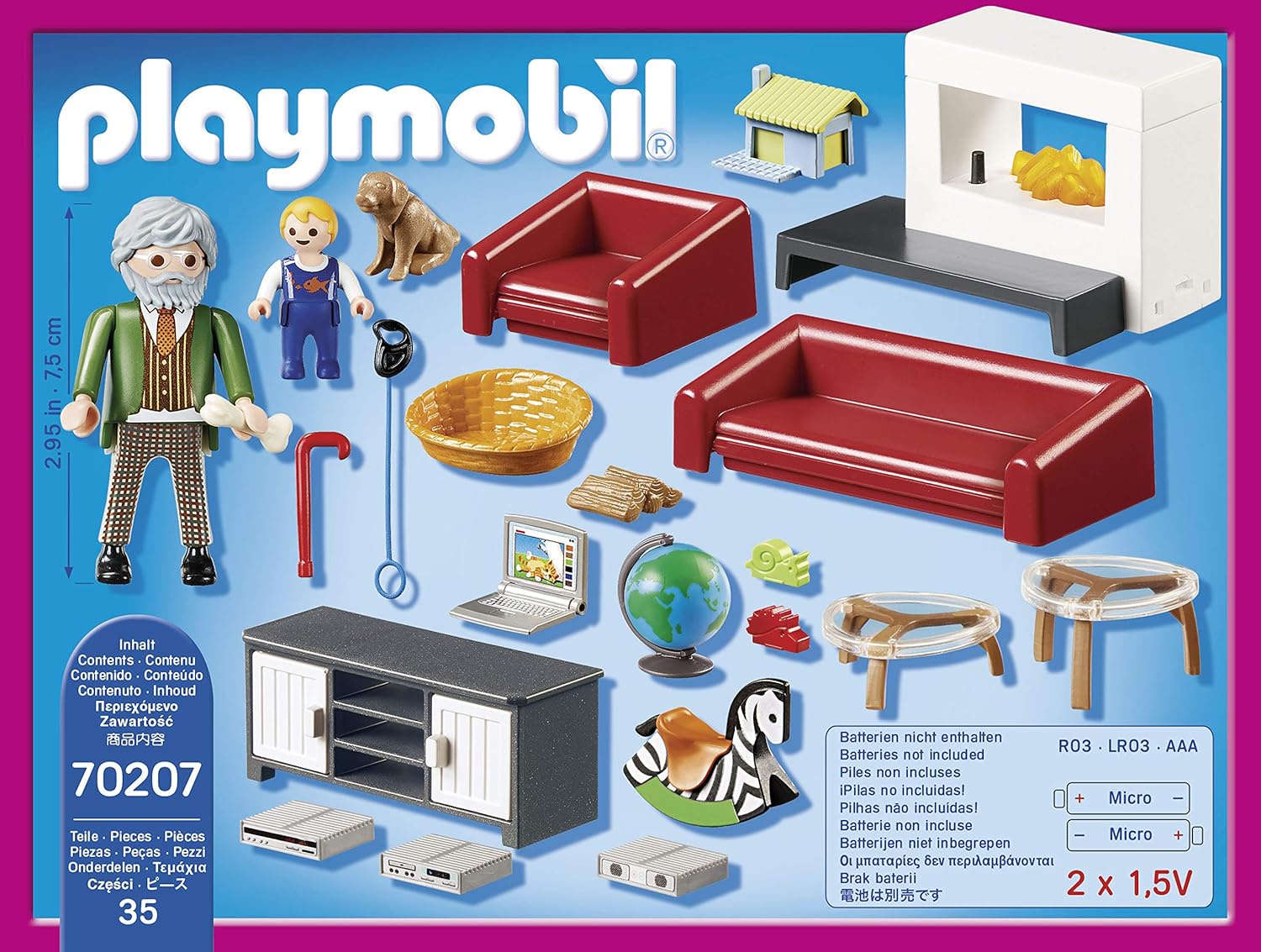 Playmobil 70207 Dollhouse Living Room with Fireplace - Light-Up Playset for Ages 4+ 5