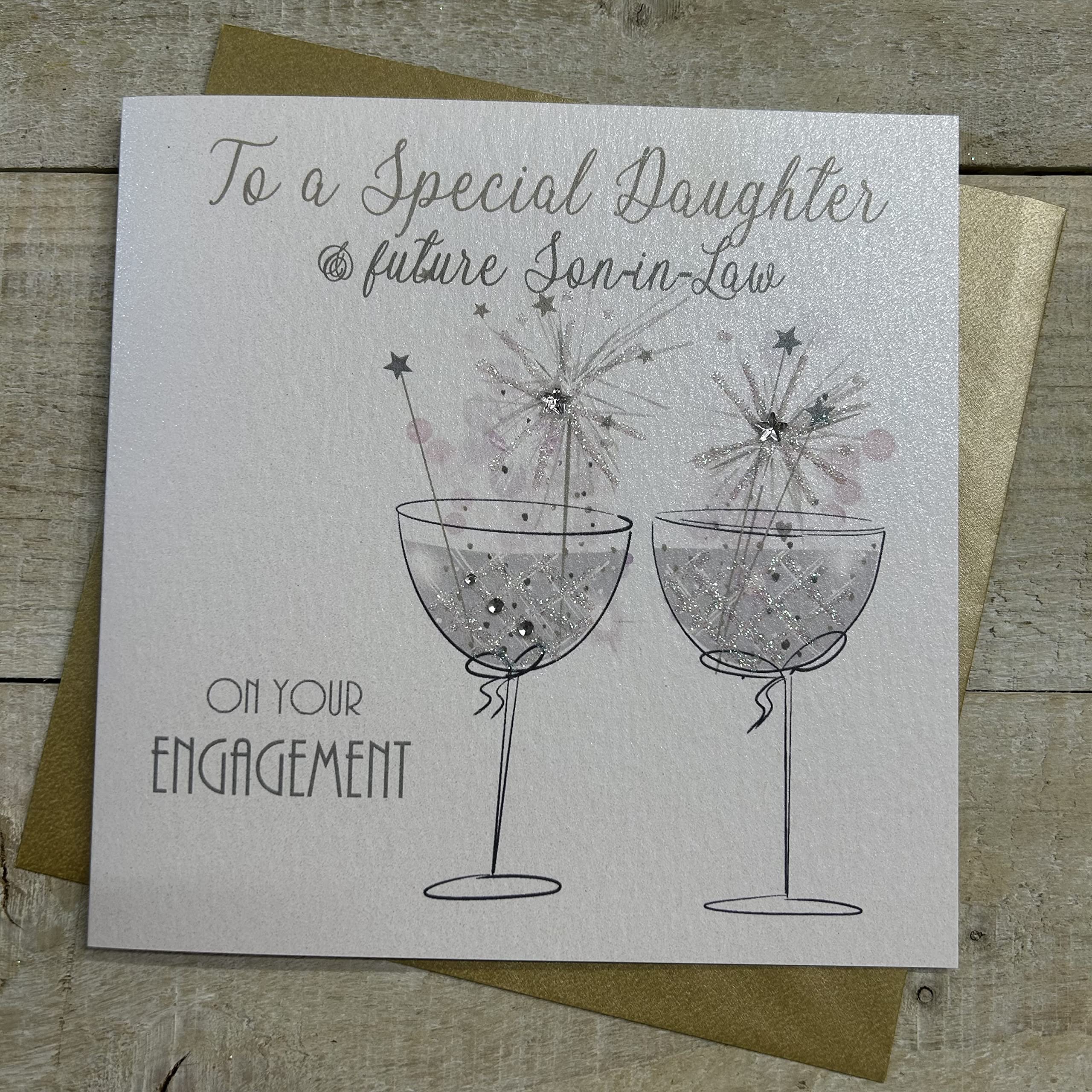 WHITE COTTON CARDS Handmade Engagement Card for Daughter & Son-in-Law | 16cm x 16cm Green 1
