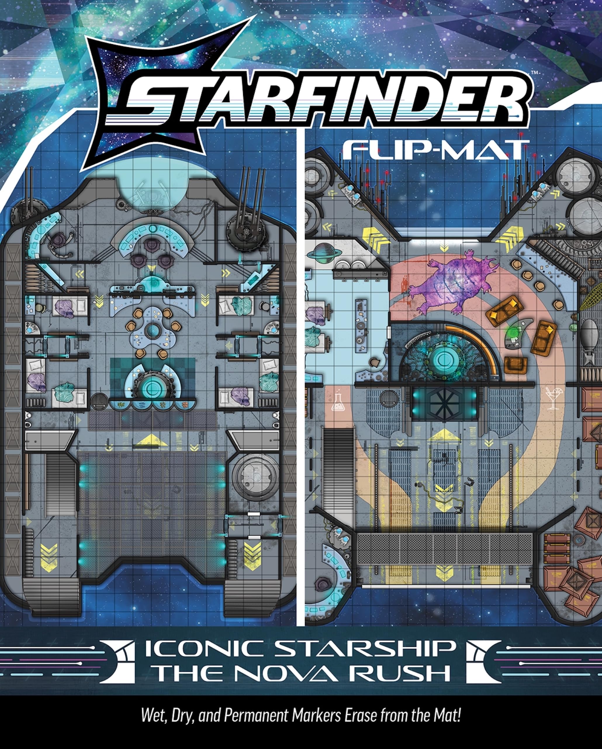 Paizo Starfinder Flip-Mat: Iconic Starship: Nova Rush - Double-Sided Map | 14+ Reading Age | English