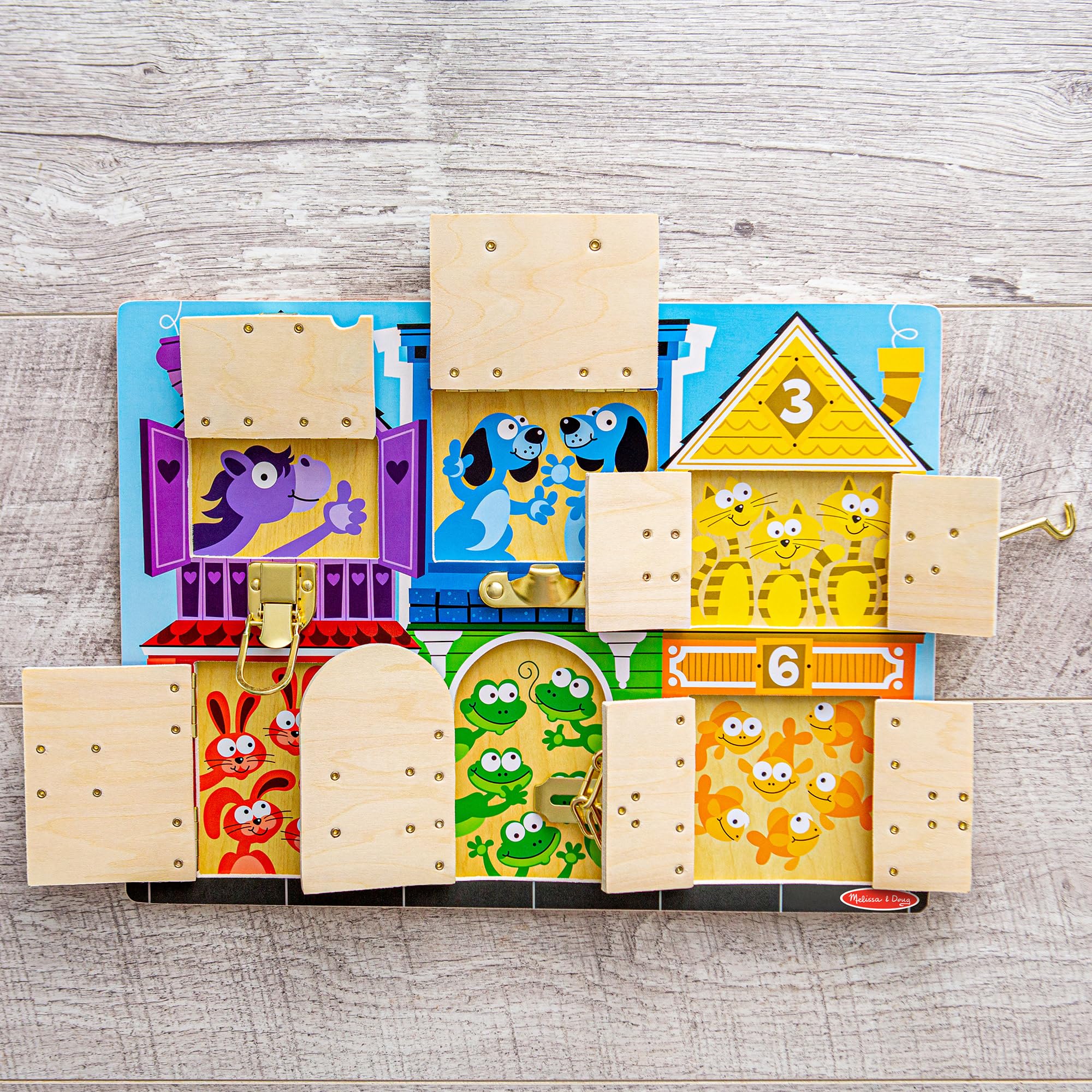 Melissa & Doug Wooden Latches Board Activity Toy for Ages 3+ | Solid Wood Construction 9