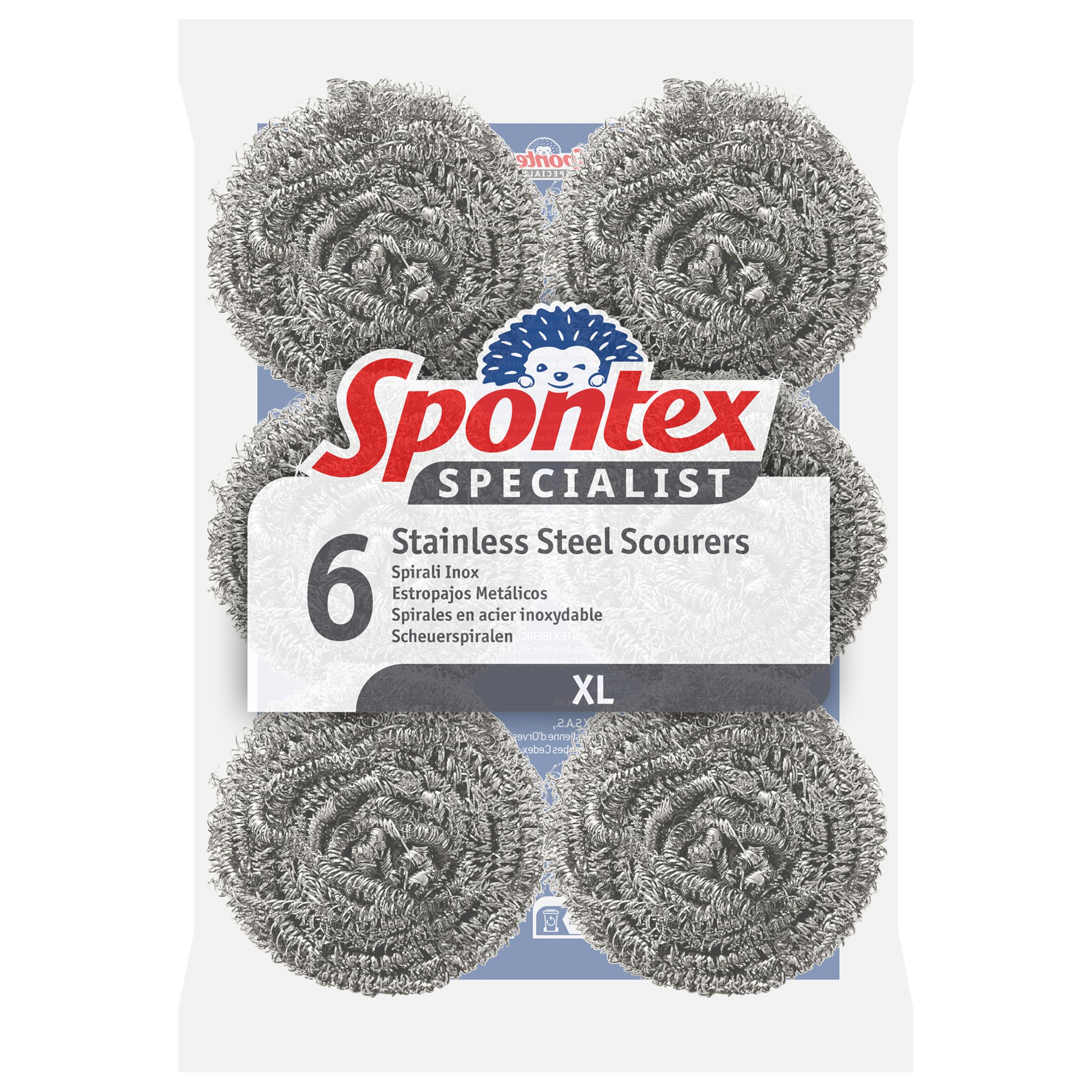 Spontex Specialist Stainless Steel Scourers - Heavy Duty Scrubbing for Grills & Trays | 6 Pack