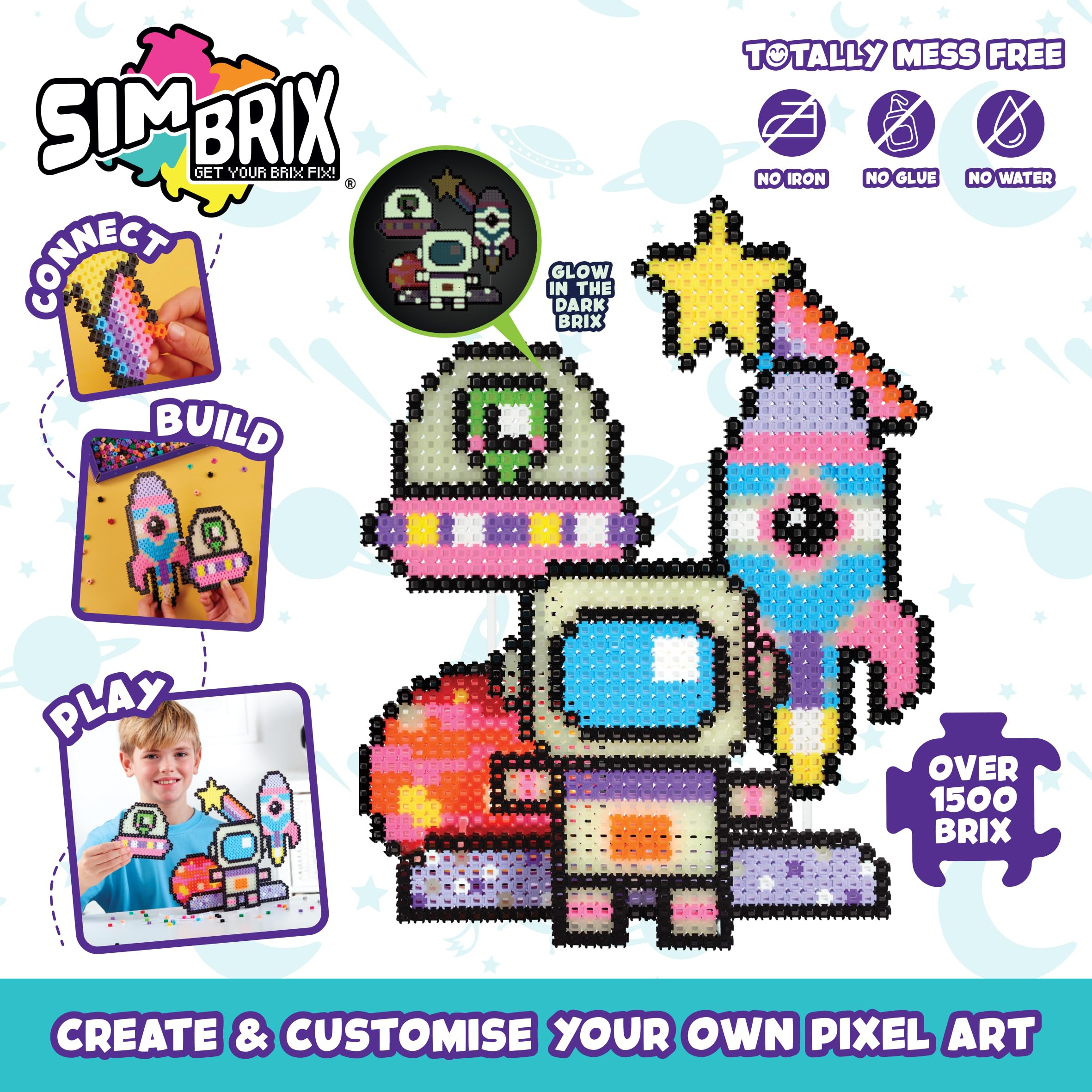 Character Options Simbrix Theme Pack Glowing Galactic - 1500+ Brix Building Set for Kids 5+ 9