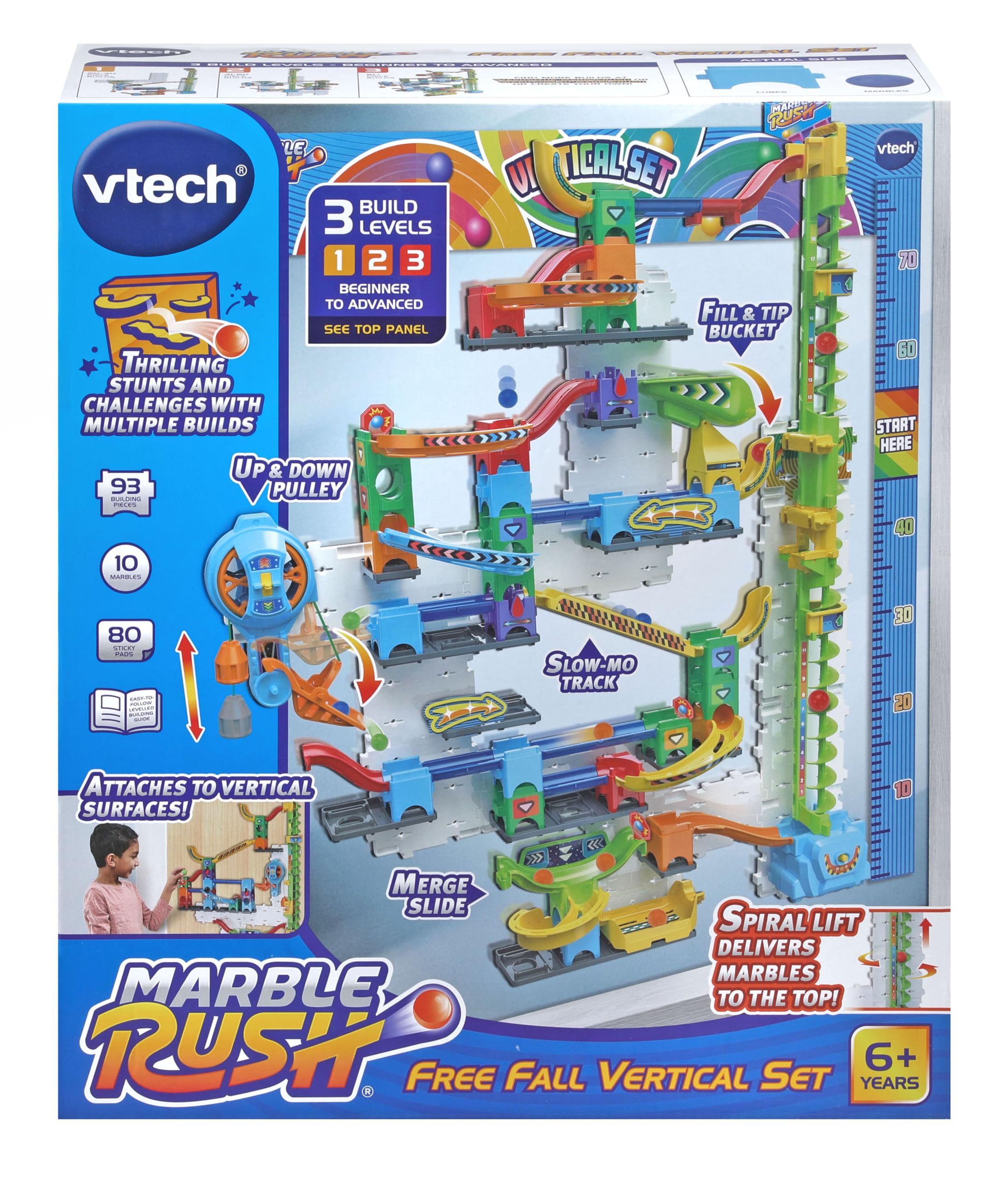 VTech Marble Rush Free Fall Vertical Set - 93-Piece Building Playset with Motorized Lift for Kids 6-10 5
