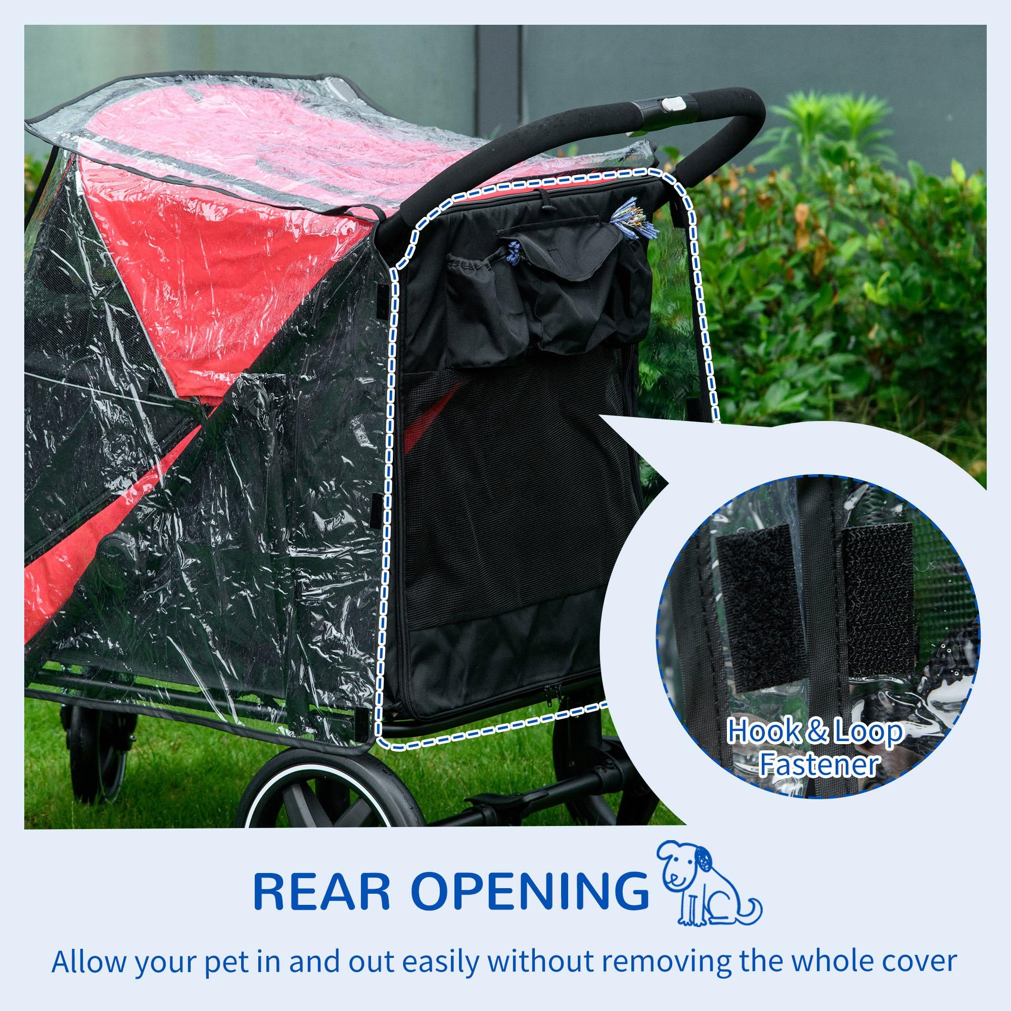 PawHut Dog Stroller Rain Cover - Transparent Plastic | Foldable | Rear Entry 4