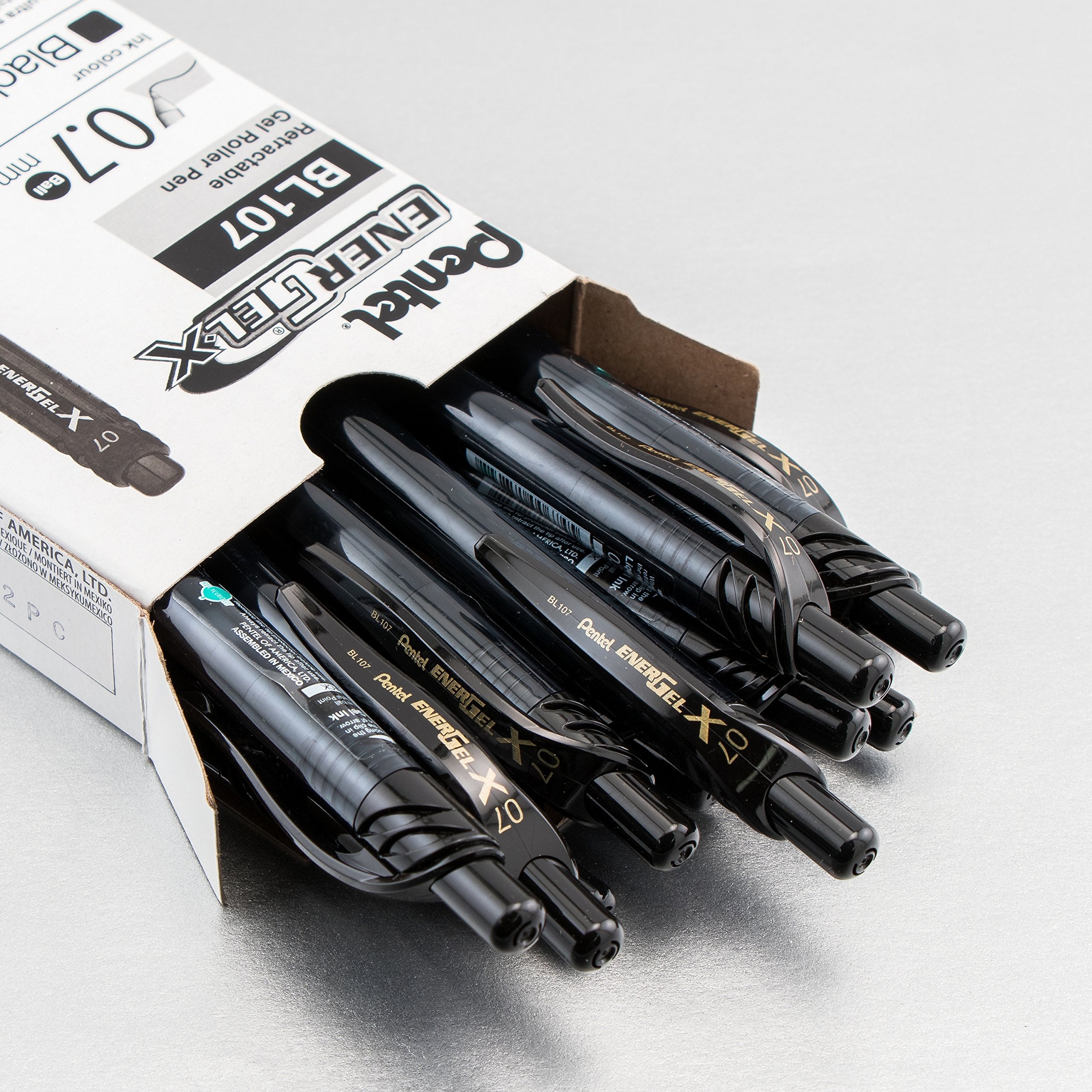 Pentel EnerGel-X Retractable Gel Ink Rollerball Pen - 0.7mm Fine/Medium Tip, Black Ink, Pack of 12 2