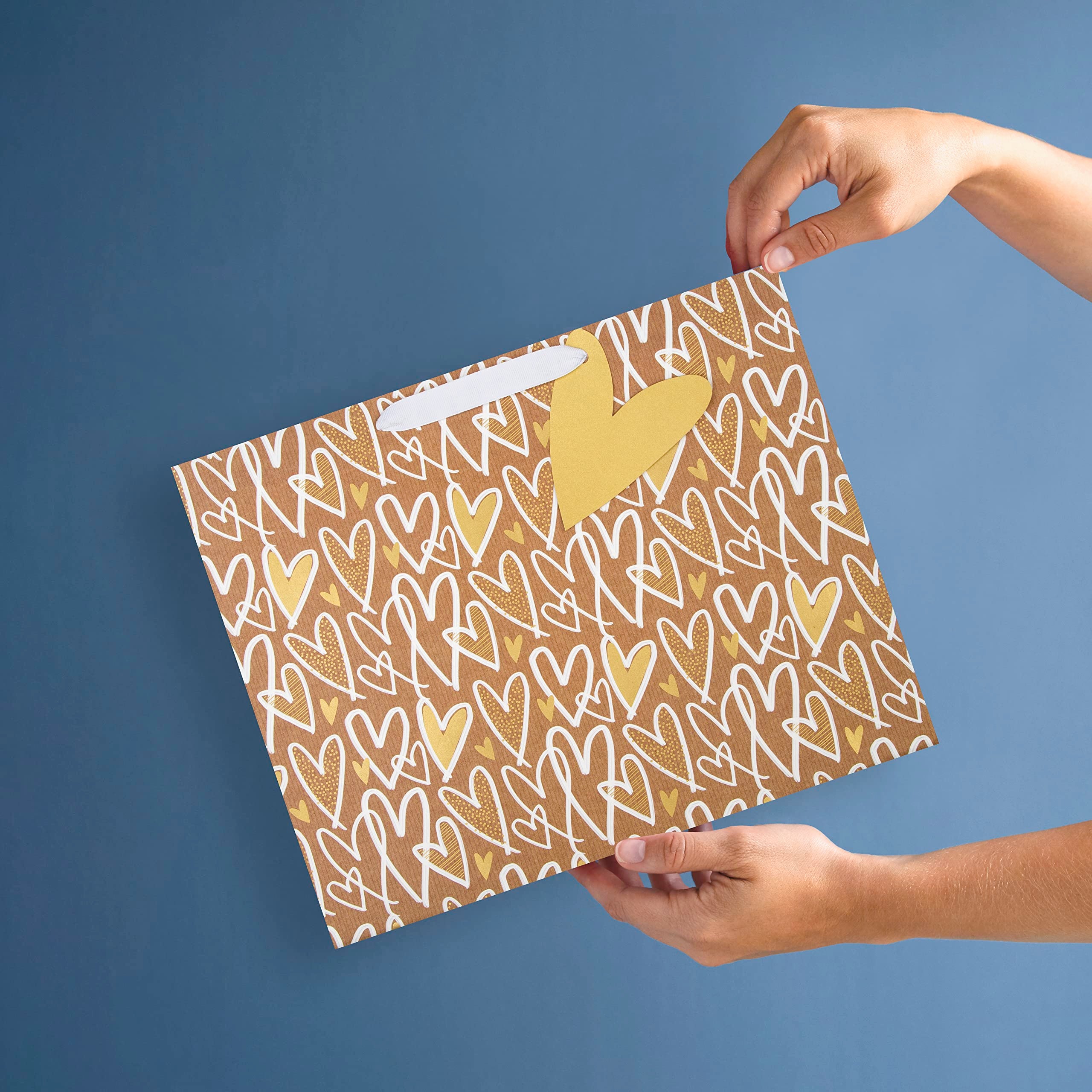 Hallmark Large Gift Bag - Kraft Hearts Design | Gold Foil Accent | 33cm x 26.5cm x 14.6cm 2
