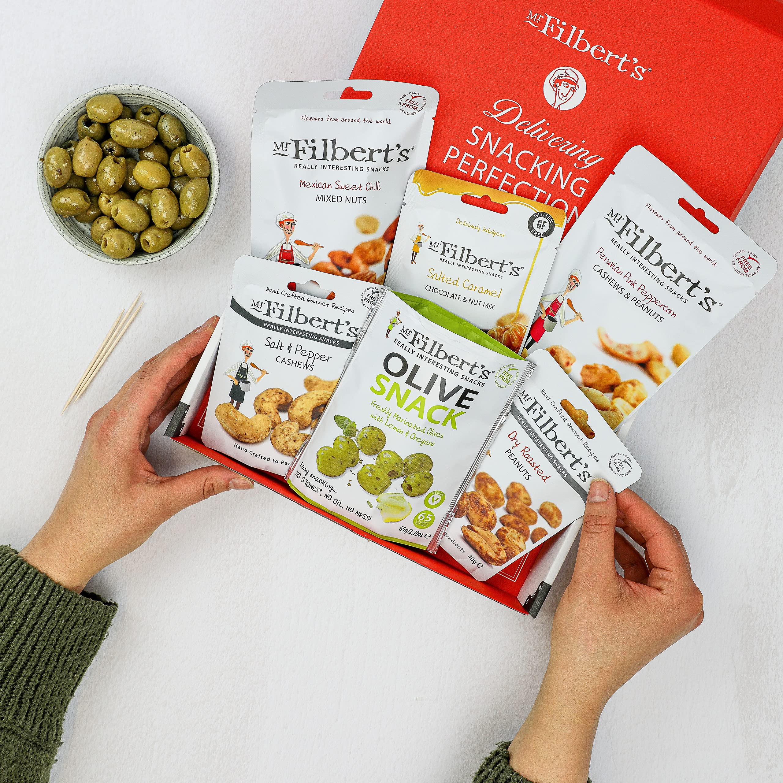 Mr Filbert's Snack Selection - Assorted Nuts and Olives - 6 Pack Gourmet Gift 14