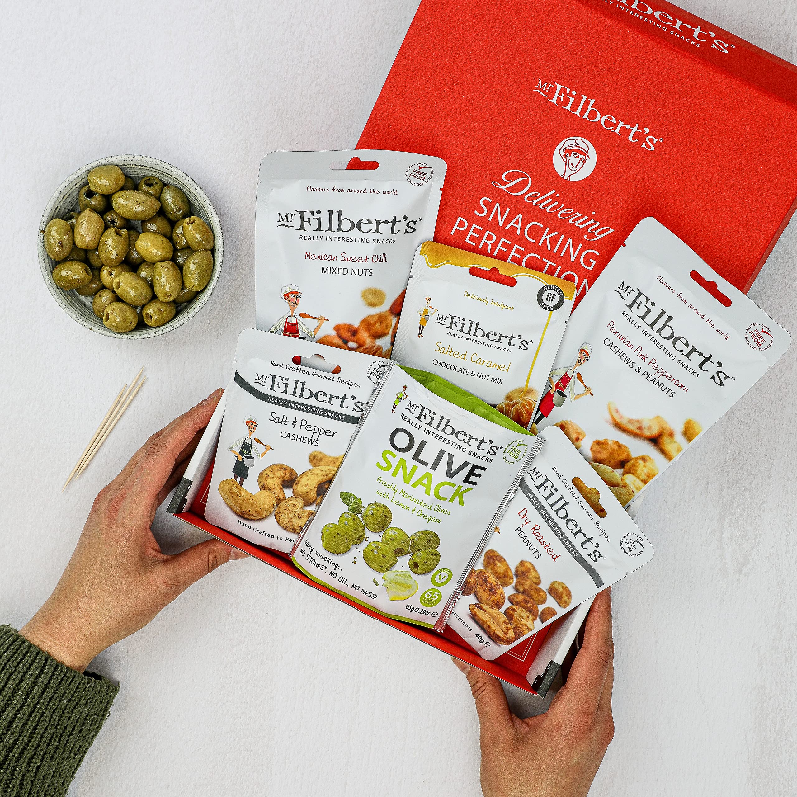 Mr Filbert's Snack Selection - Assorted Nuts and Olives - 6 Pack Gourmet Gift 8