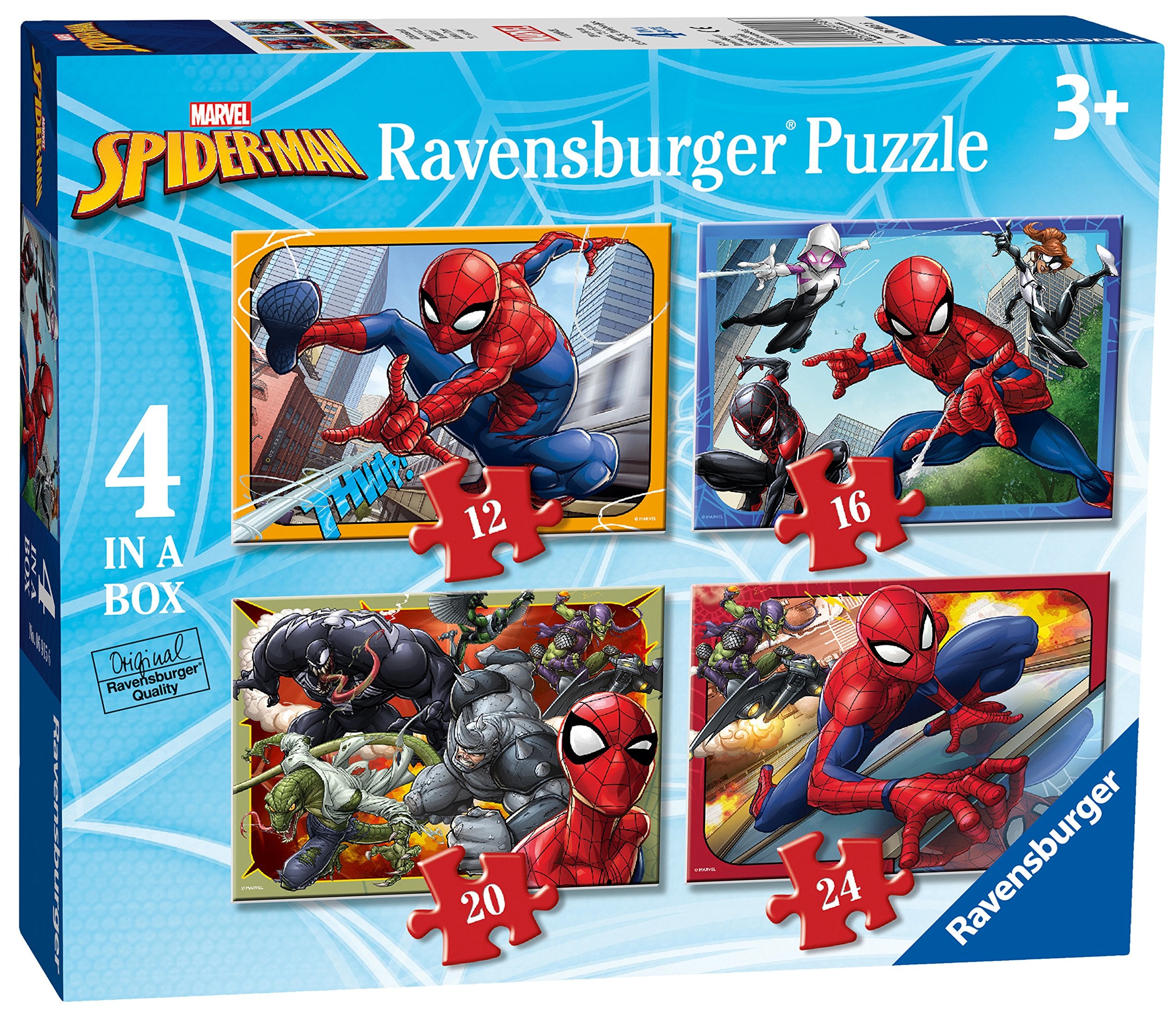 Ravensburger Marvel Spiderman 4 in Box Jigsaw Puzzles | 12, 16, 20, 24 Pieces | Ages 3+