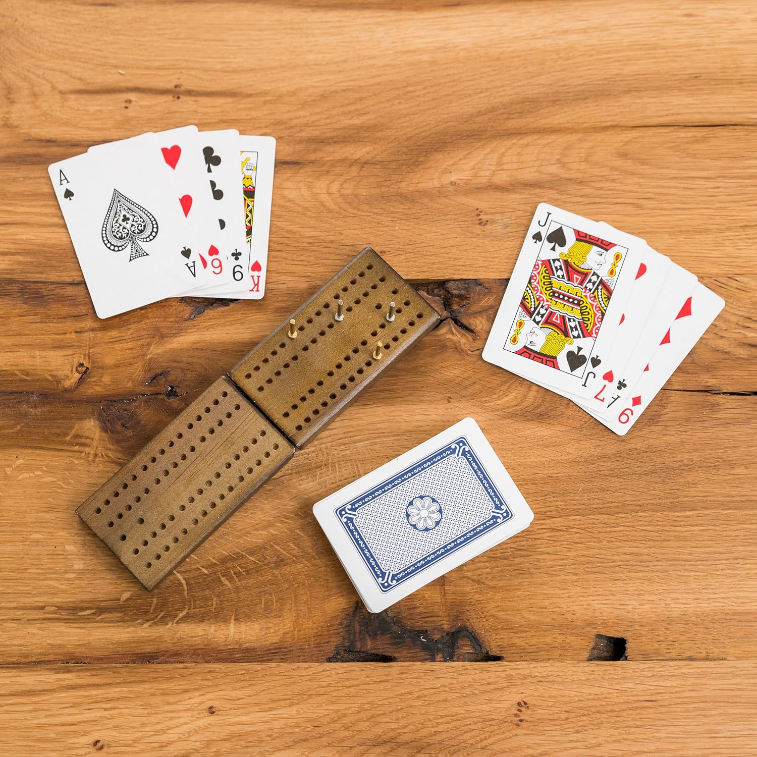 Toyrific Cribbage Board Game Set with Wooden Board, Cards & Pegs 5