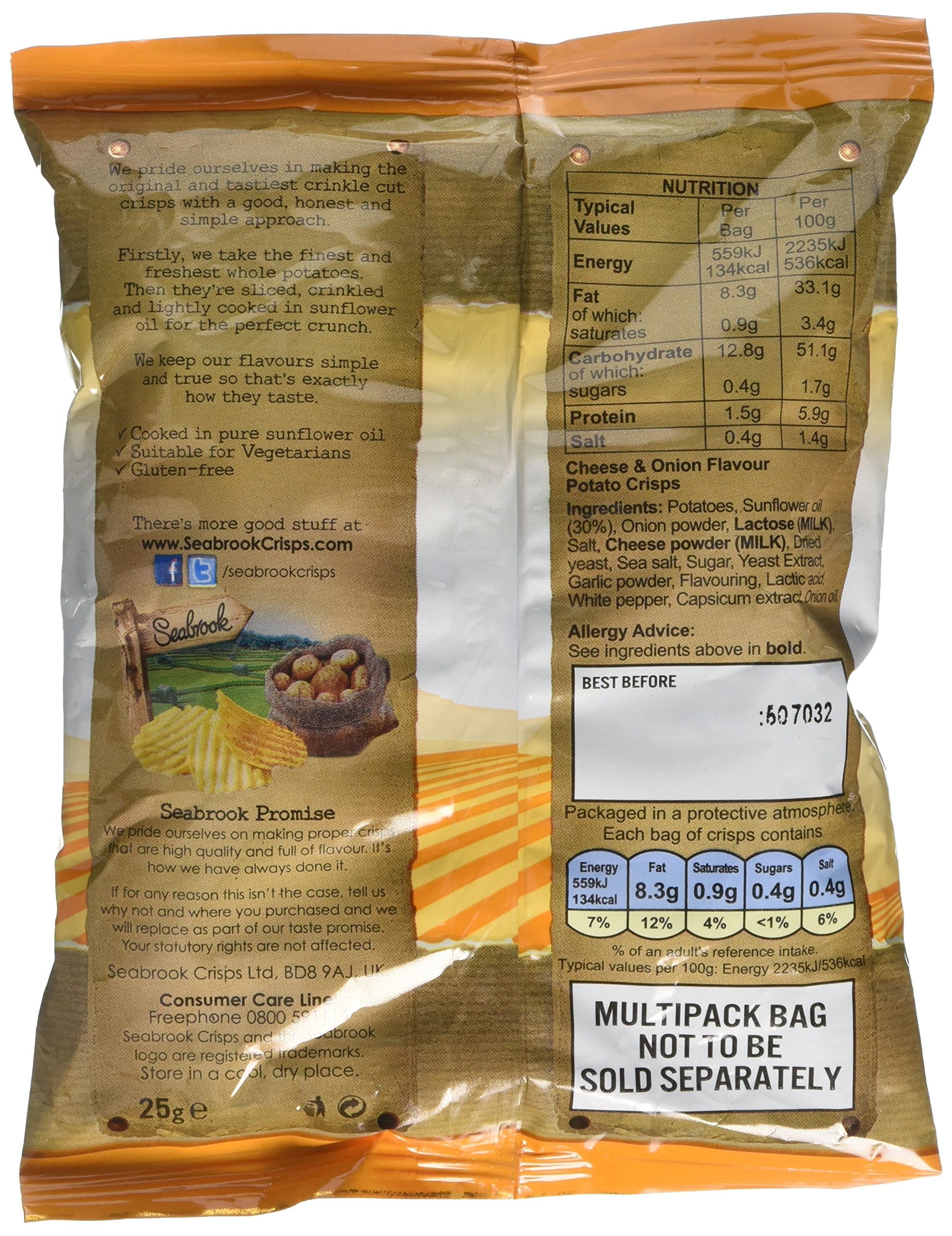 SEABRK Cheese & Onion Crisps Multipack - 6 x 25g Bags | Gluten Free 2