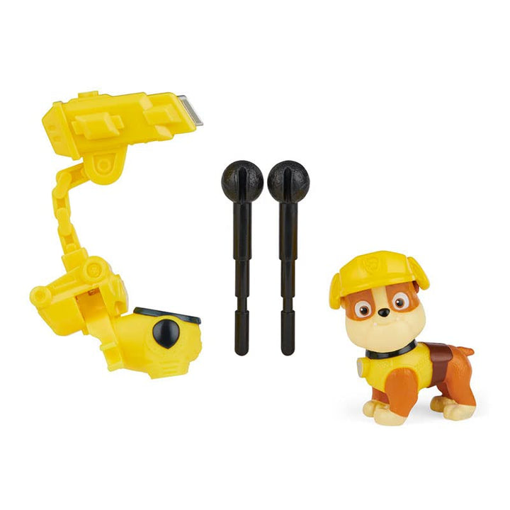 PAW Patrol, Movie Collectible Rubble Action Figure with Clip-on Backpack and 2 Projectiles