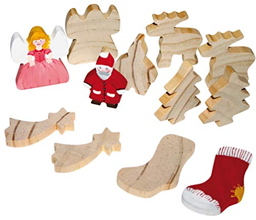 EDUPLAY 210053 Wooden Figures Christmas 12Er Bastel-Sets, Multi Colour