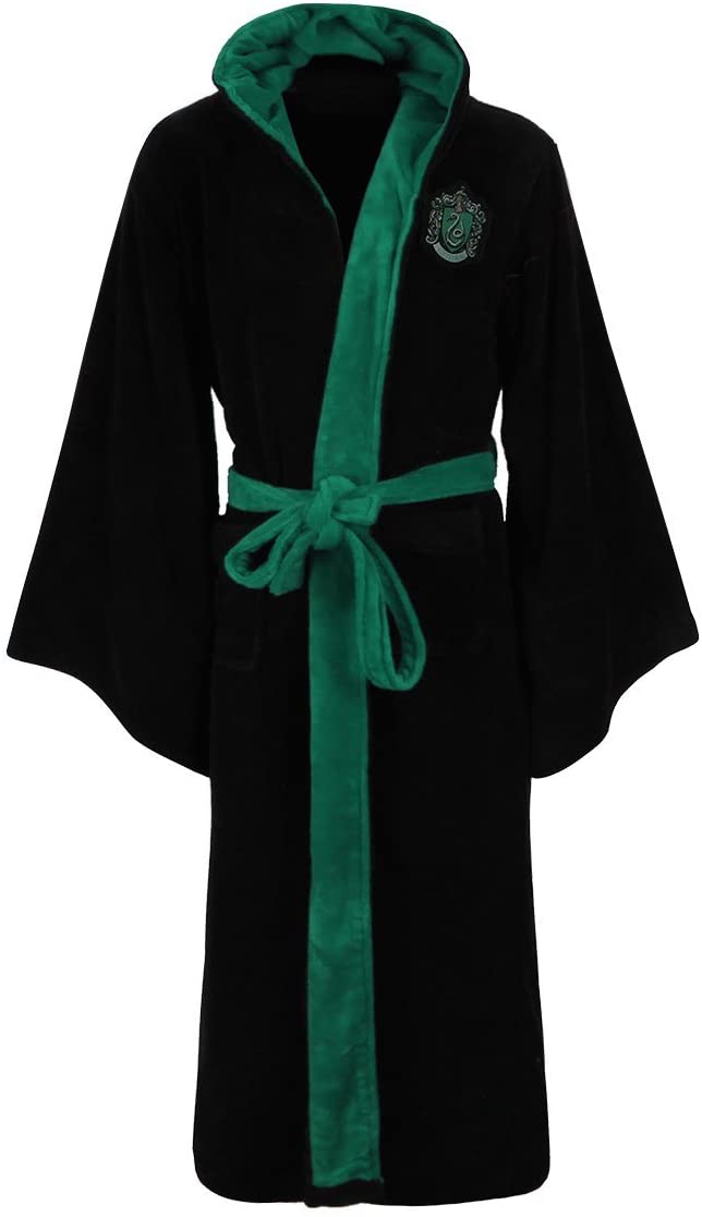 Groovy Slytherin Harry Potter Hooded Bathrobe, Polyester, Black, One Size