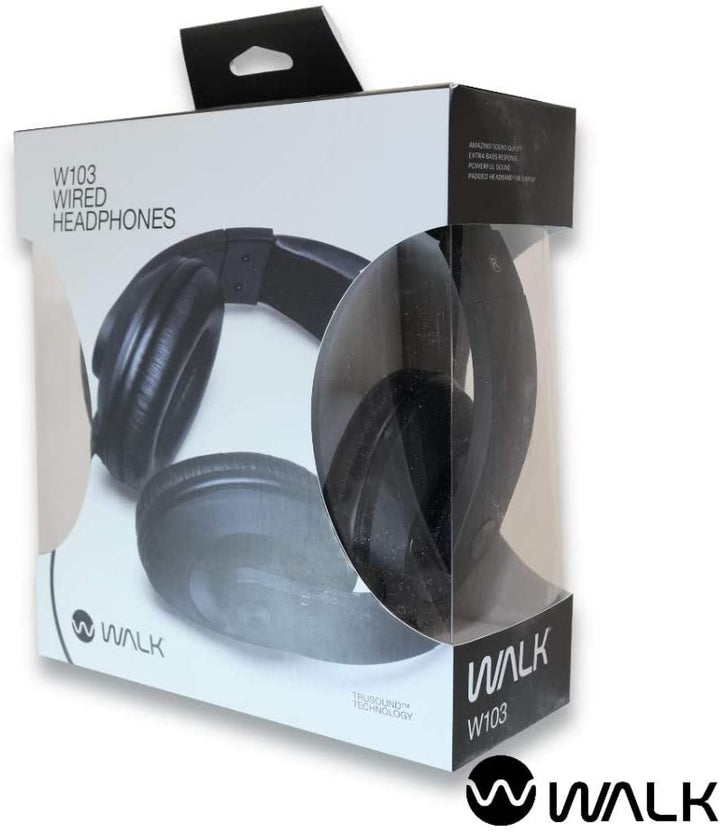 Walk Audio Black Wired Enhanced Bass Headphones