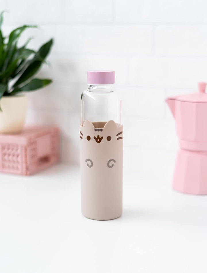 Grupo Erik Pusheen Glass Water Bottle - 500ml / 17oz - Glass Bottle - Hot&Cold Water Bottle