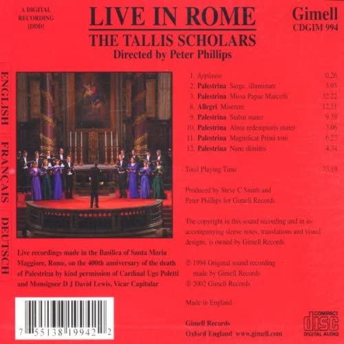 The Tallis Scholars Live In Rome - Tallis Scholars [Audio CD]