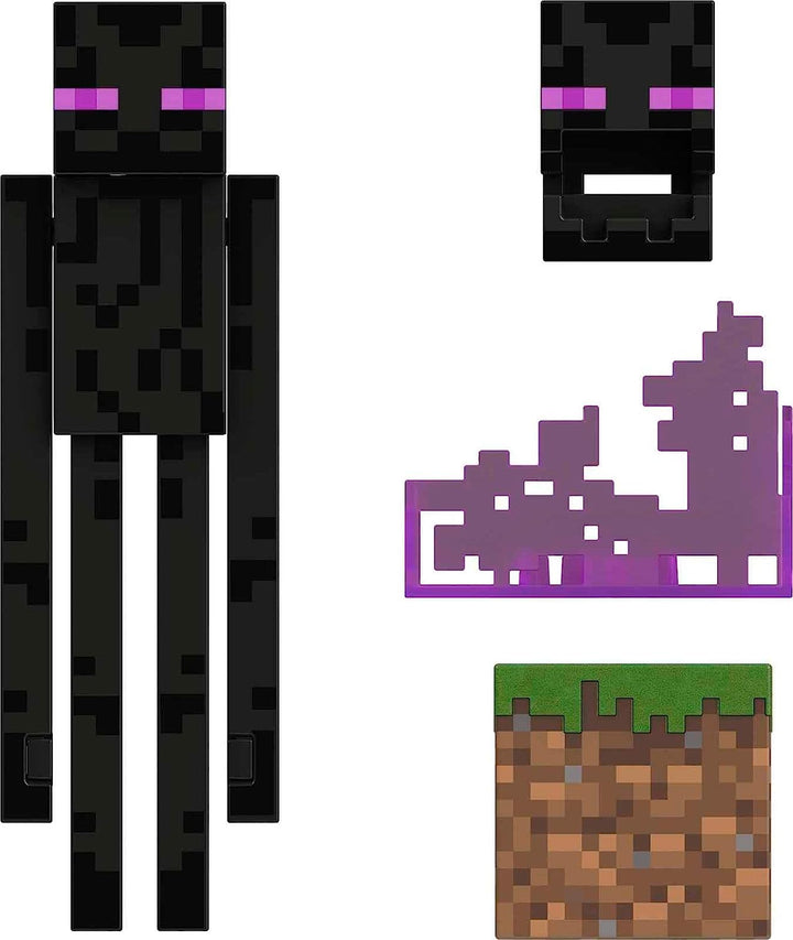 Minecraft Diamond Enderman Action Figure with Accessories Including Flocked Grass Block