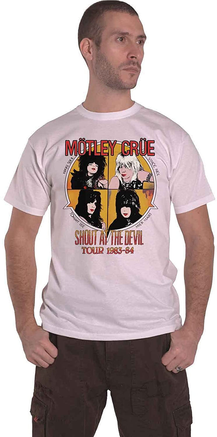 Amplified Motley Crue T Shirt Shout at The Devil Official Mens Vintage White - Small