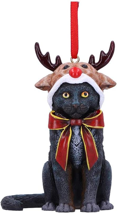 Nemesis Now Reindeer Cat Hanging Ornament (LP) 9cm, Black