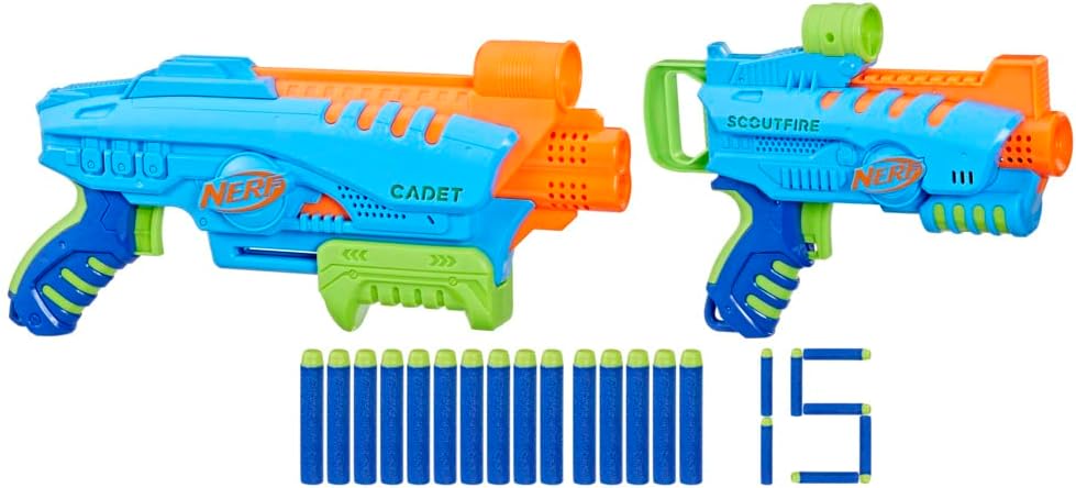 Nerf Elite Jr Ultimate Starter Set, 2 Easy Play Toy Foam Blasters, 15 Nerf Elite Darts