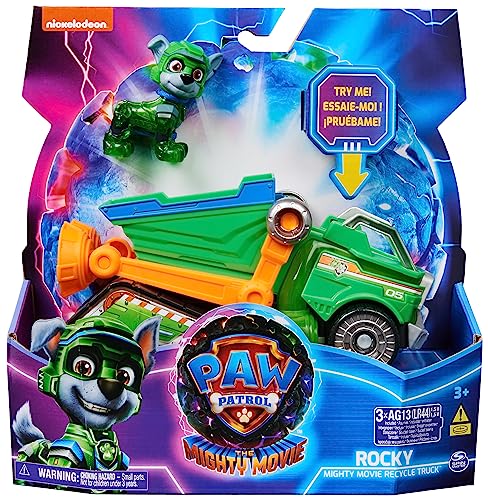 Paw Patrol: The Mighty Movie Toy Recycling Lorry with Rocky Mighty Pups Action Figure - Lights, Sounds & Interactive Play (6067508)