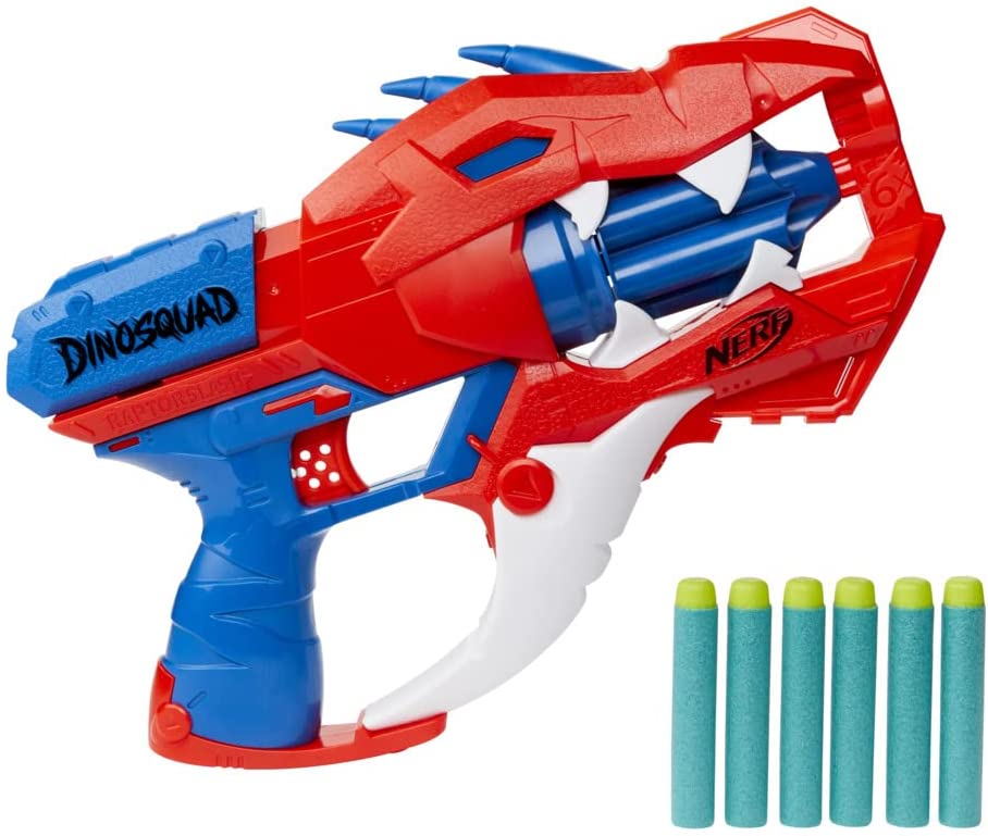 Nerf DinoSquad Raptor-Slash Dart Blaster, 6-Dart Rotating Drum, Slam Fire, 6 Ner