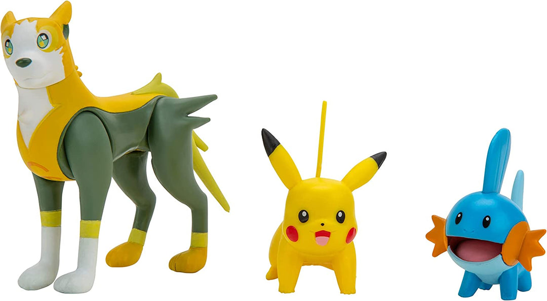 POKEMON PKW2676 3 Pack-Features 2 Mudkip, Pikachu & 3-Inch Boltund Battle Figure