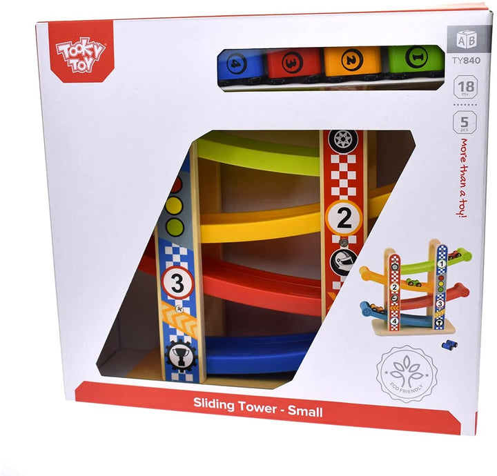 Tooky Toy 921 TY840 EA Torre deslizante de madera, pequeña, multicolor