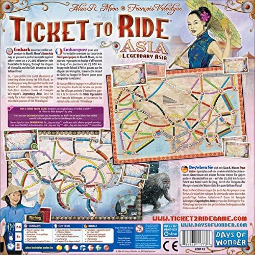 Days of Wonder | Ticket to Ride Asia Board Game EXPANSION | Ages 8+ | For 2 to 6 players | Average Playtime 30-60 Minutes