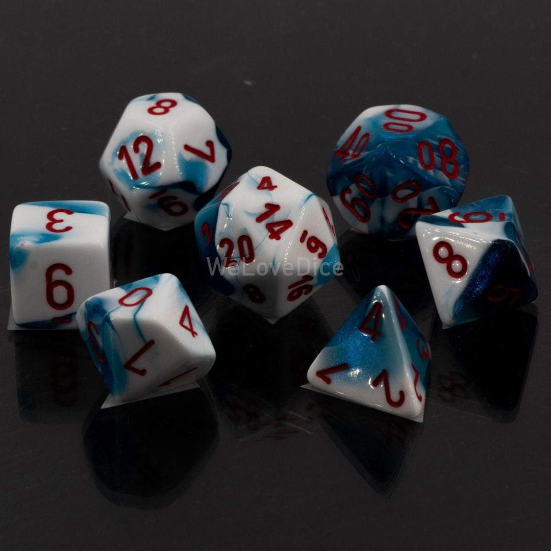 Chessex 26457Chx Gemini Polyhedral Astral Blue-White W/Red 7-Die Set