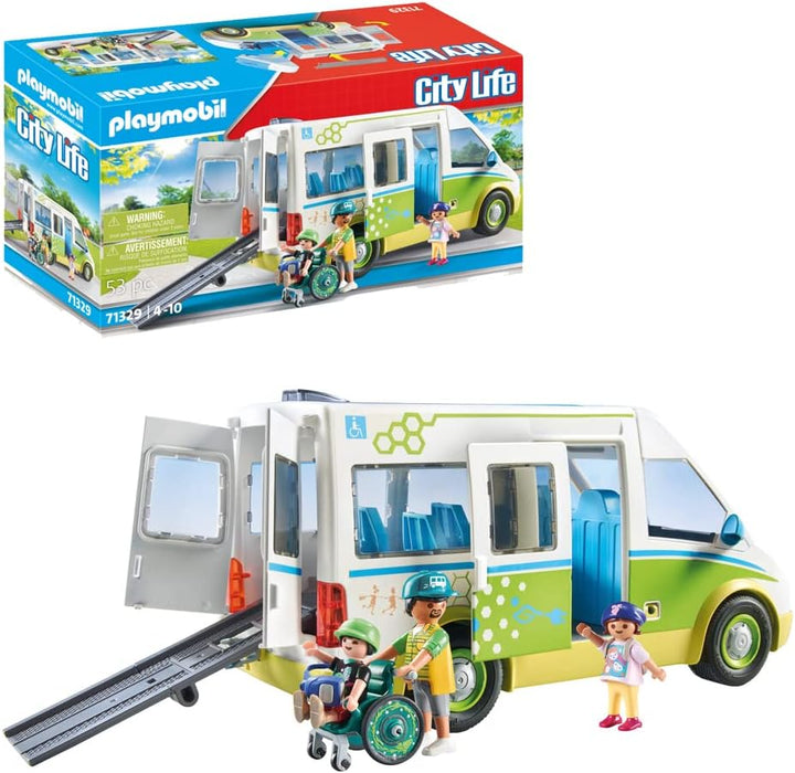 Playmobil 71329 City Life School Bus, Large school bus with sliding door and folding ramp for wheelchair