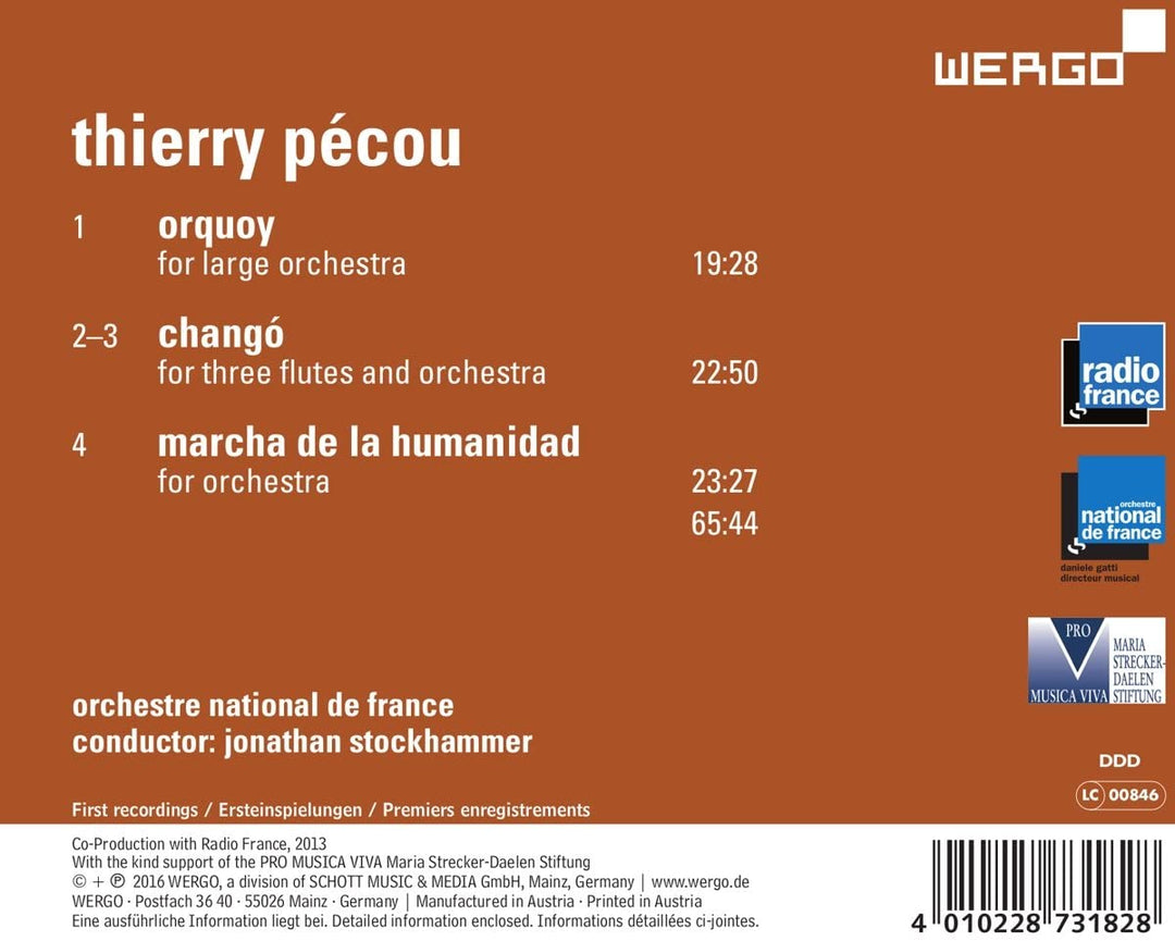 Pecou:Orquoy/Chango [Orchestre National de France, Jonathan Stockhammer] [Wergo: WER 73182] [Audio CD]