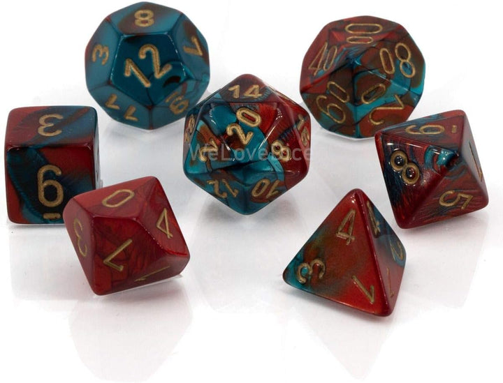 Chessex Says: CHX26462 Gemini Dice Set: Red-Teal/gold (7)